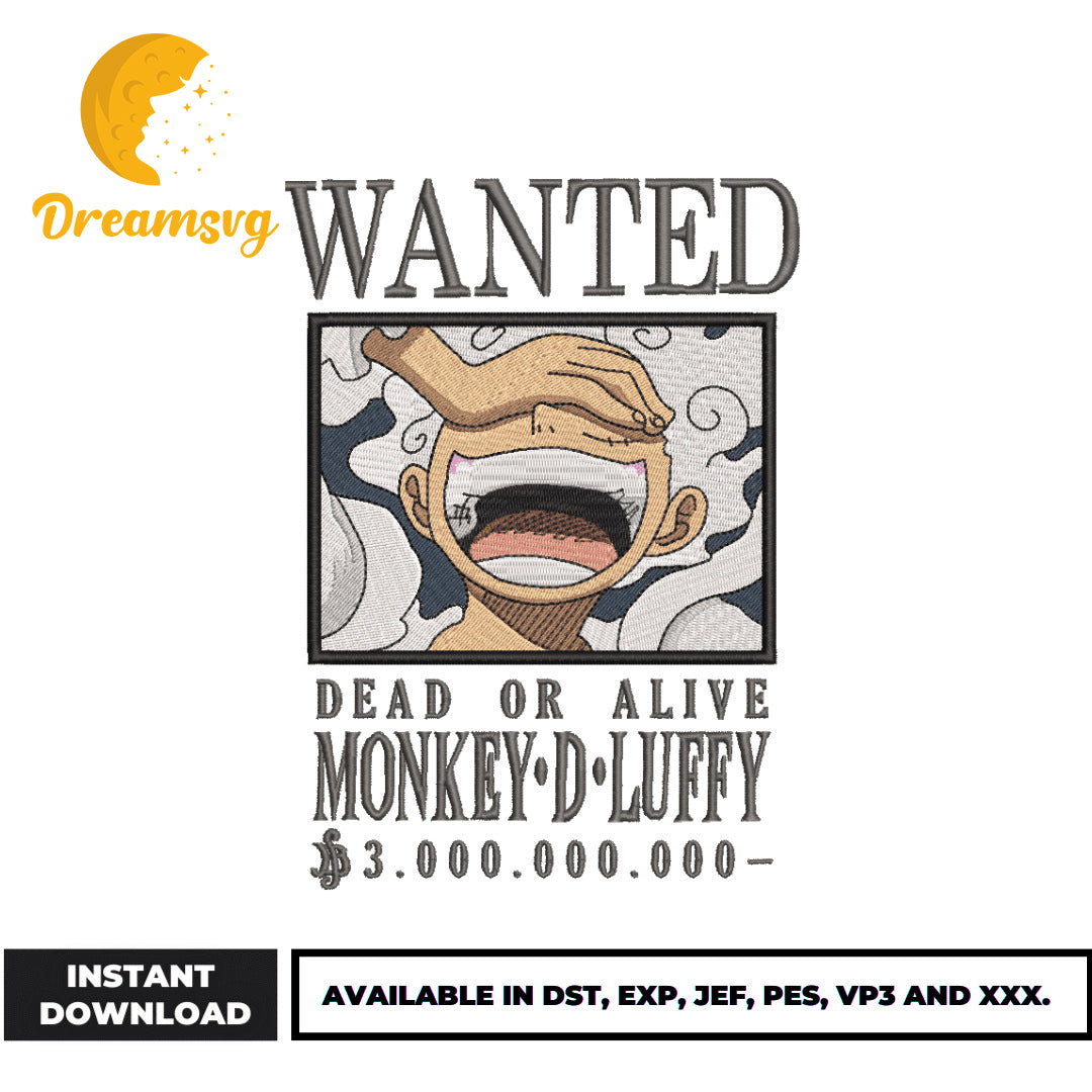 one piece wanted poster luffy gear 5 Luffy Gear 5 Wanted embroidery design – DreamSVG Store