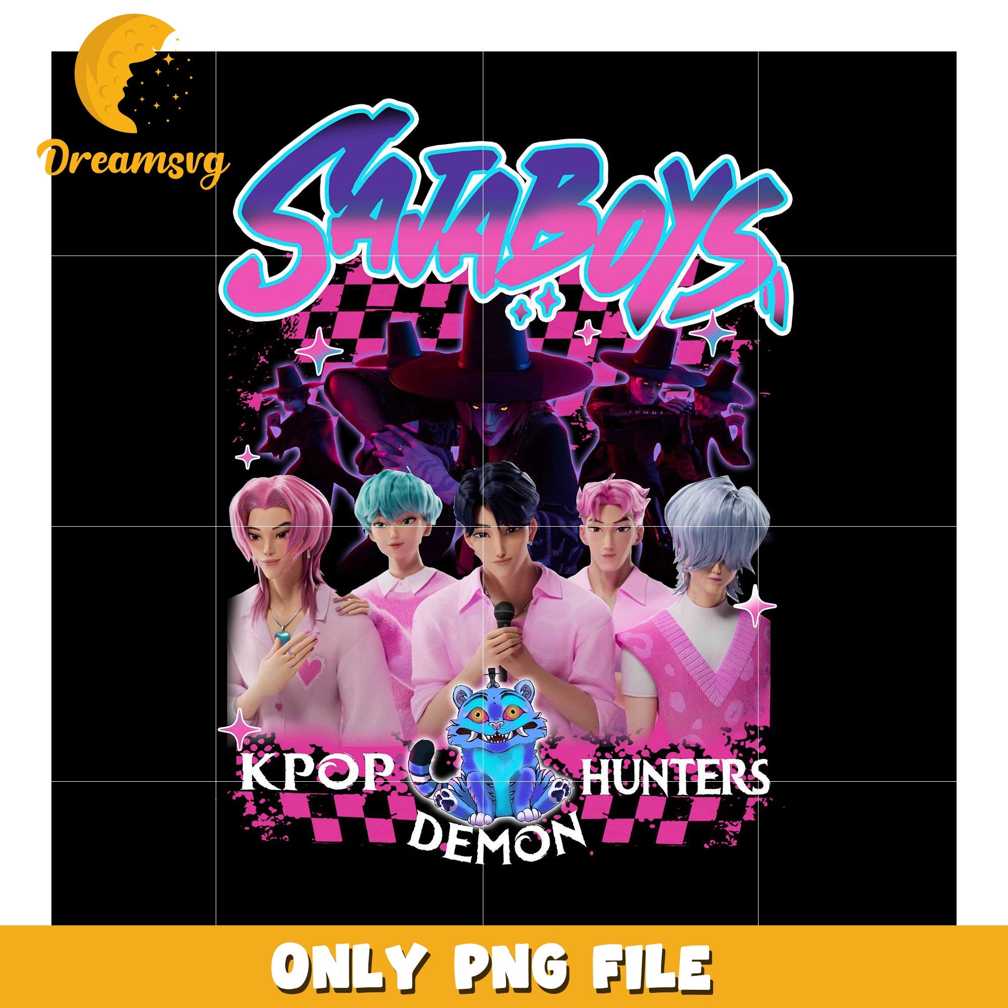 Demon hunter saja design png, kpop bands cartoon png, streetwear png