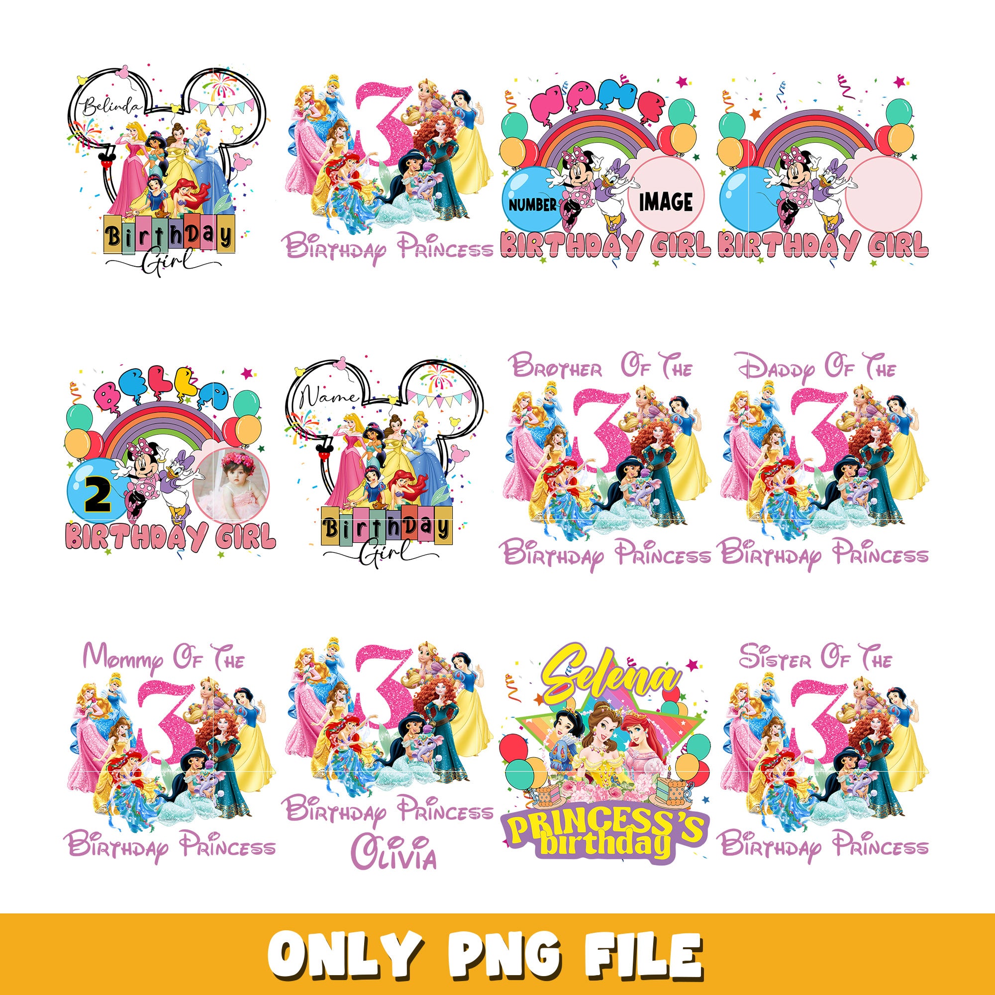 Bundle Birthday Princess bundle png, Princess png, Disney cartoon png, Digital download