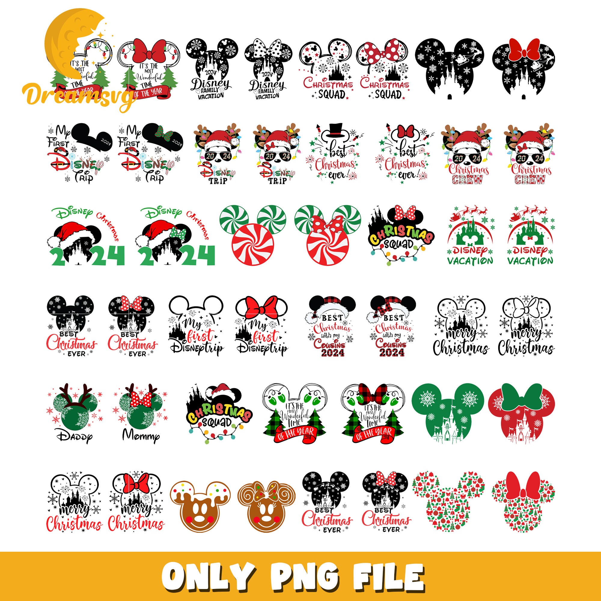 Disney christmas 2024 mickey ears bundle png, disney christmas png 