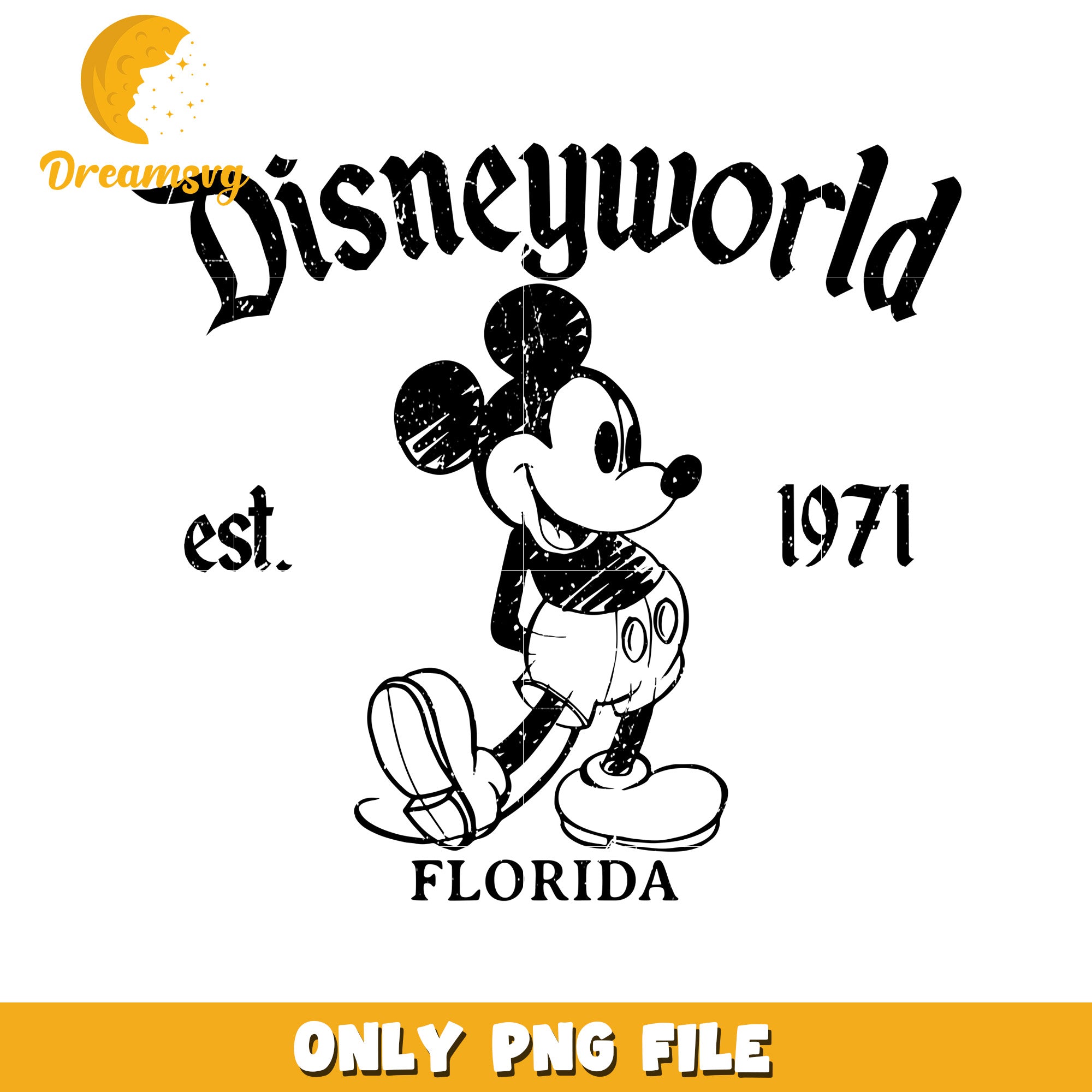 Disneyworld Mickey Mouse Vintage Style PNG Artwork 1971 – DreamSVG