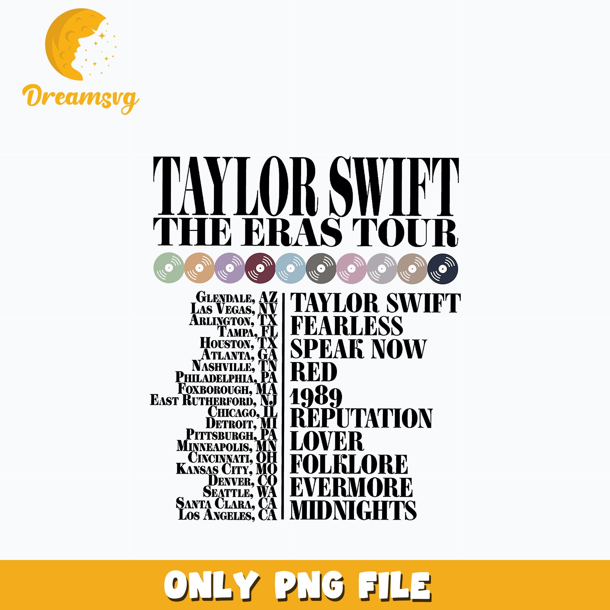 Eras tour albums in line png, the eras tour 2023 png, eras list song p