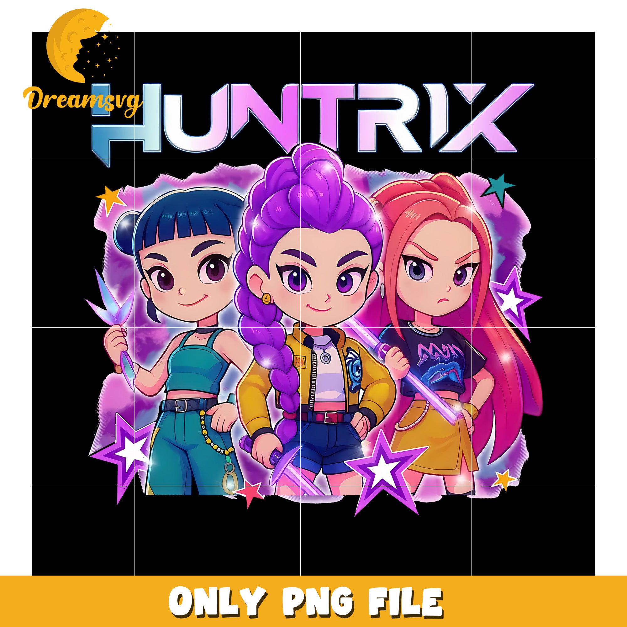 Huntrix girls chibi png, huntrix png, kpop demon hunter png