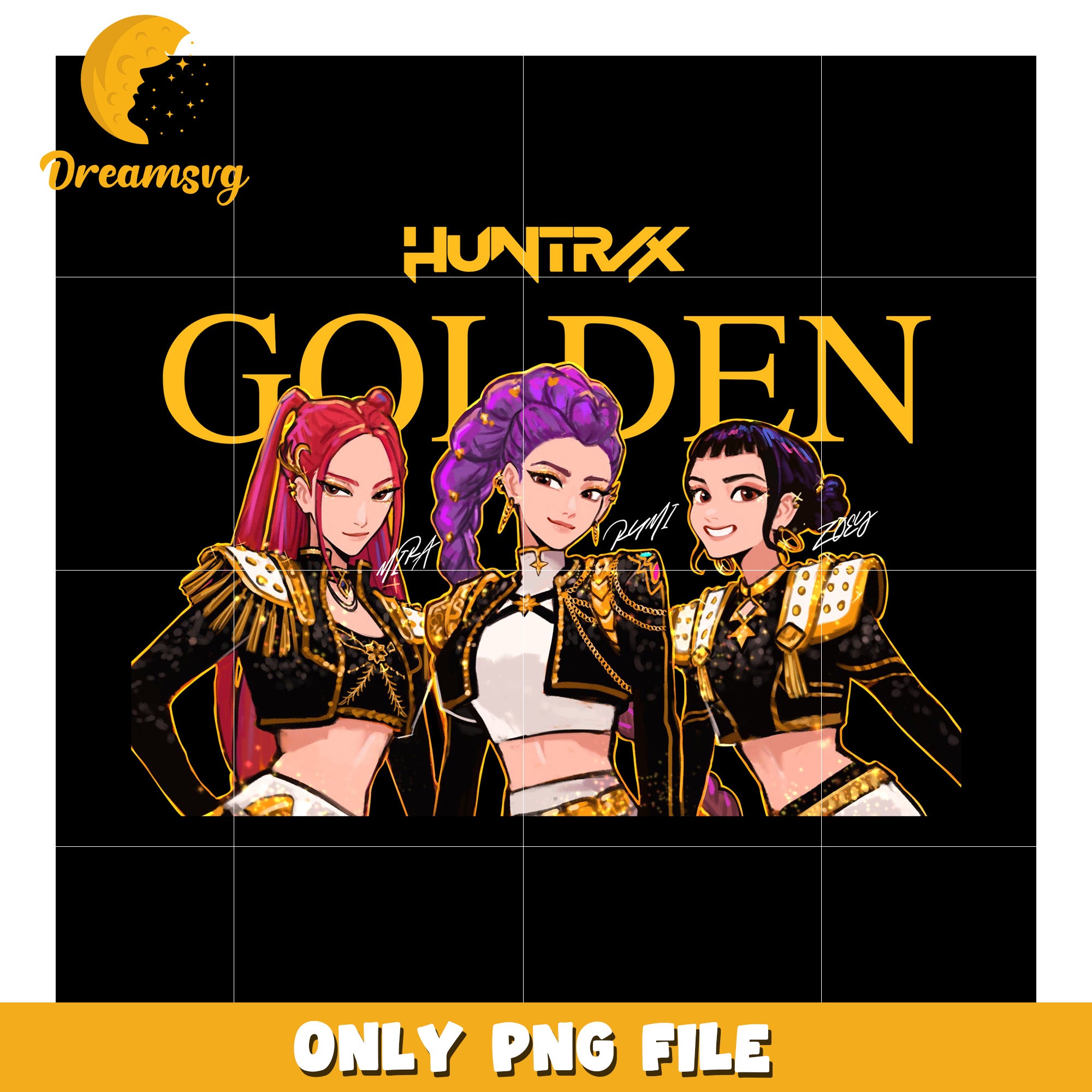 Huntrix golden png, kpop band manhwa png, huntrix png