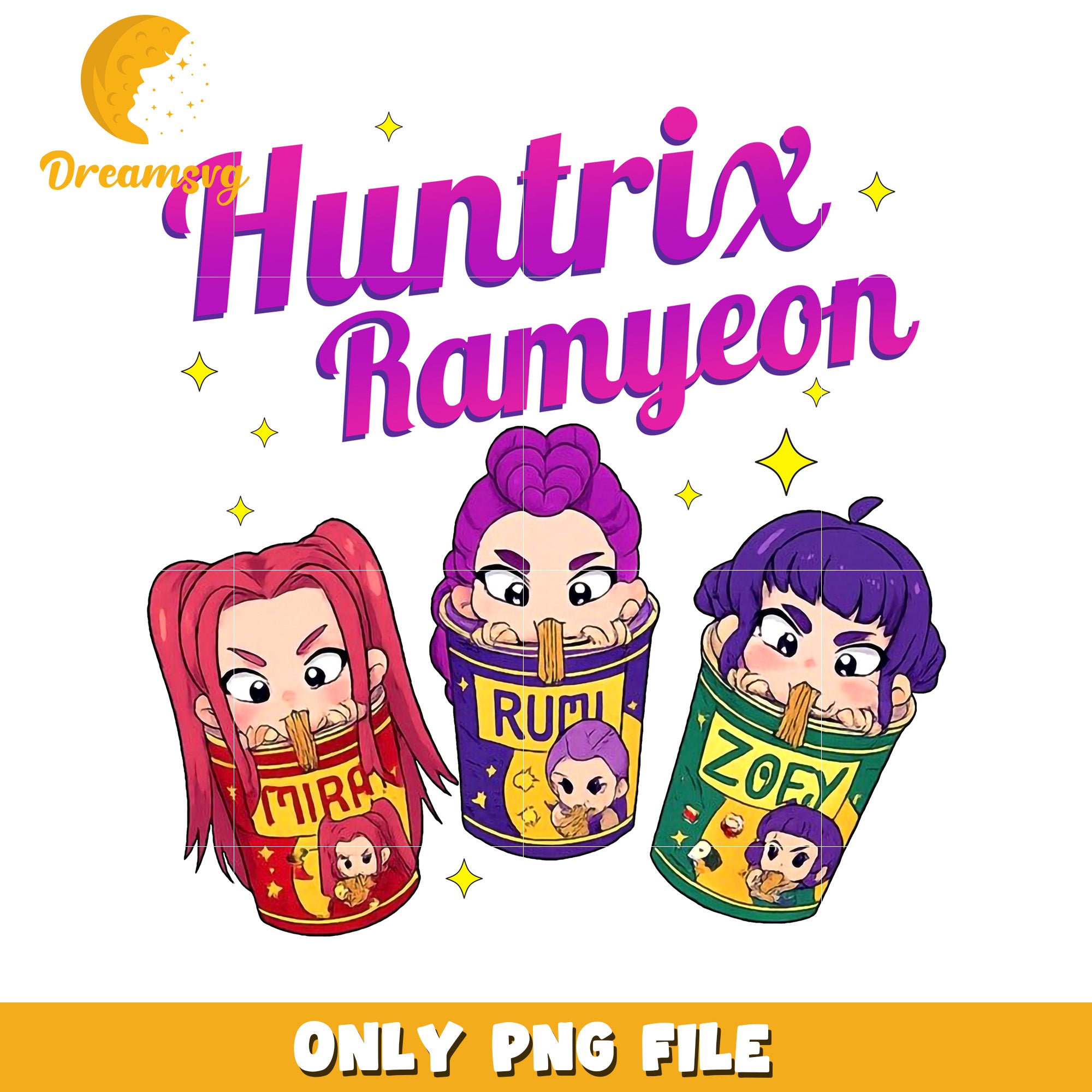 Huntrix ramyeon png, kpop band manhwa png, huntrix png