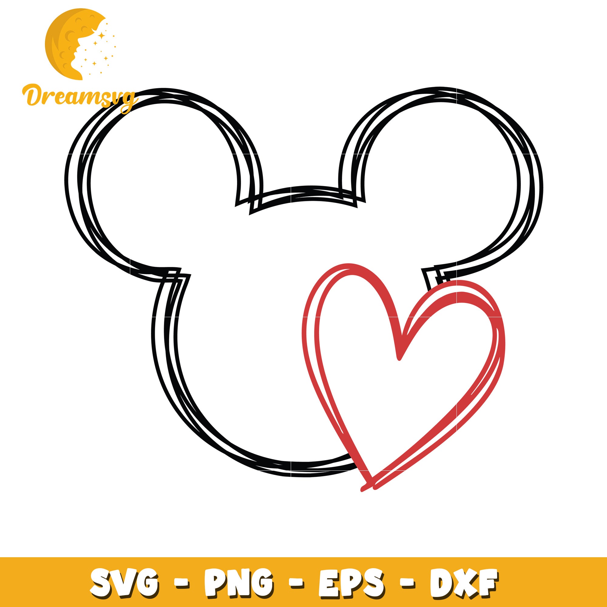 Mickey Mouse Ears Heart SVG PNG EPS DXF – DreamSVG Store, image size:2000x2000