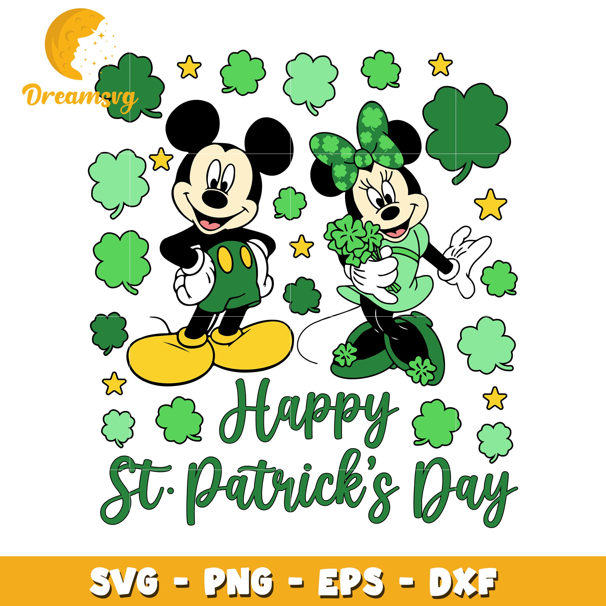 Mickey and Minnie Happy St Patricks Day SVG Clipart Design File