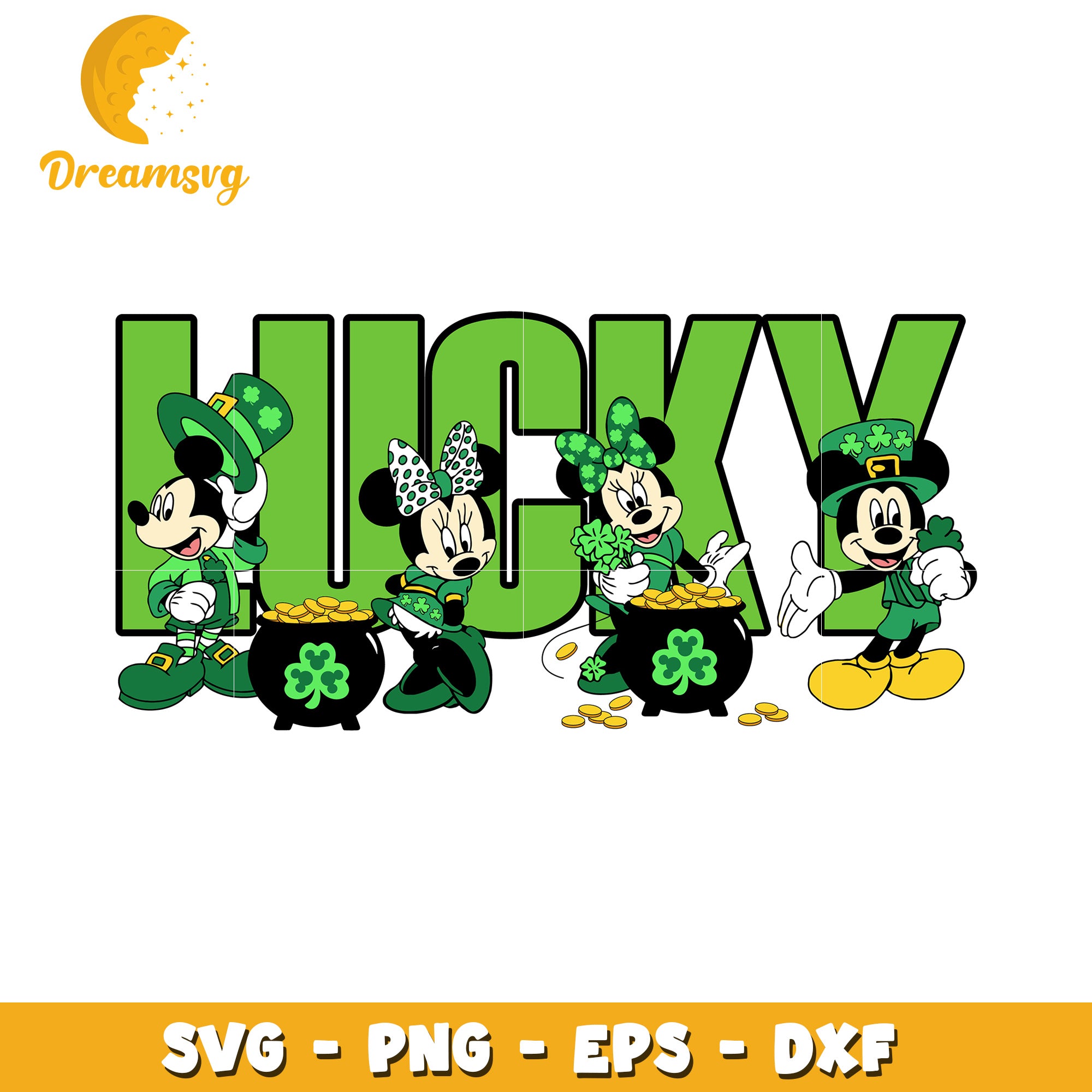 Mickey and Minnie Lucky St Patricks Day SVG Clipart Design