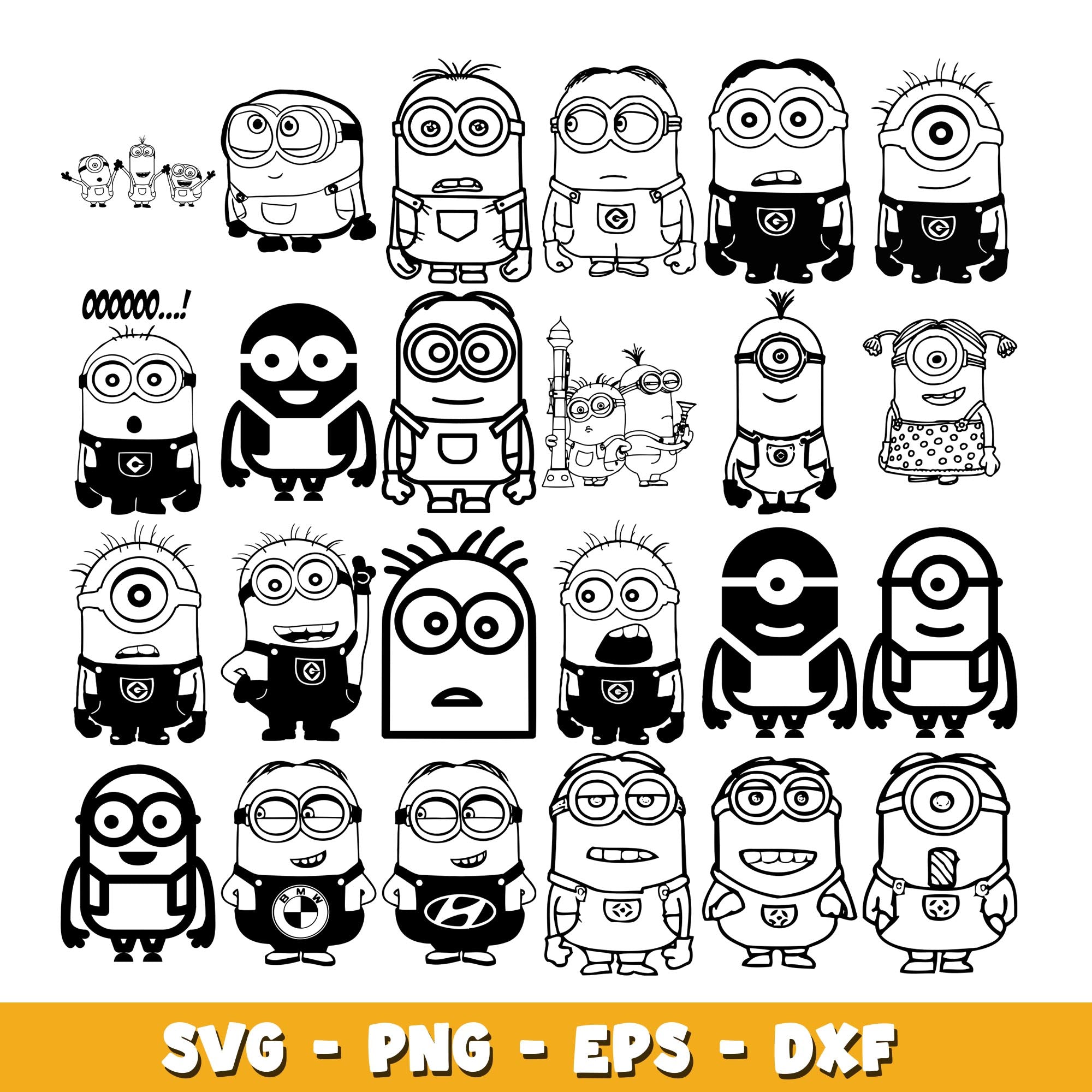 Despicable Me Minions black and white army svg, Minions bundle svg, ca ...