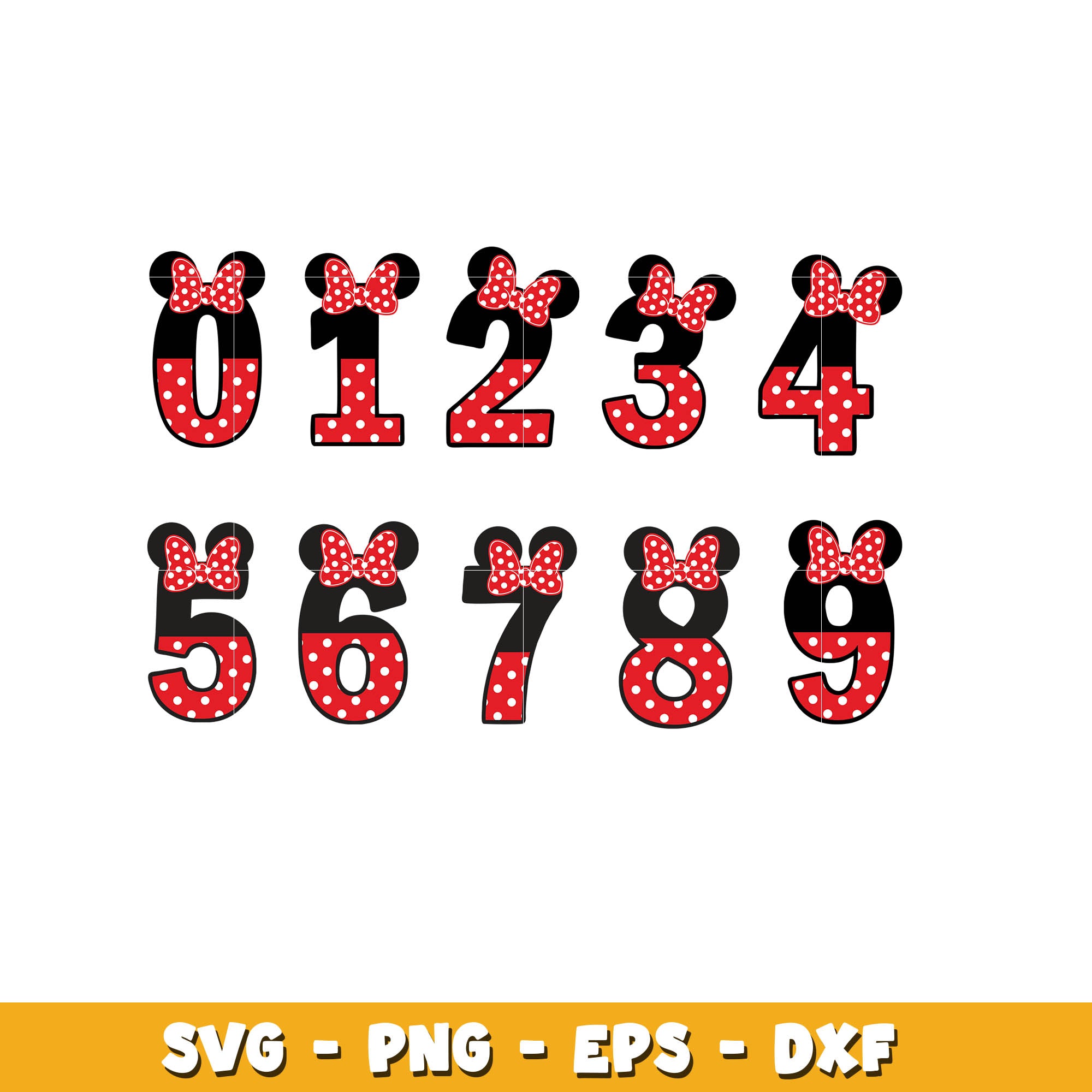 Minnie Mouse Numbers Bundle Svg, Disney Cartoon Svg, Digital Download 