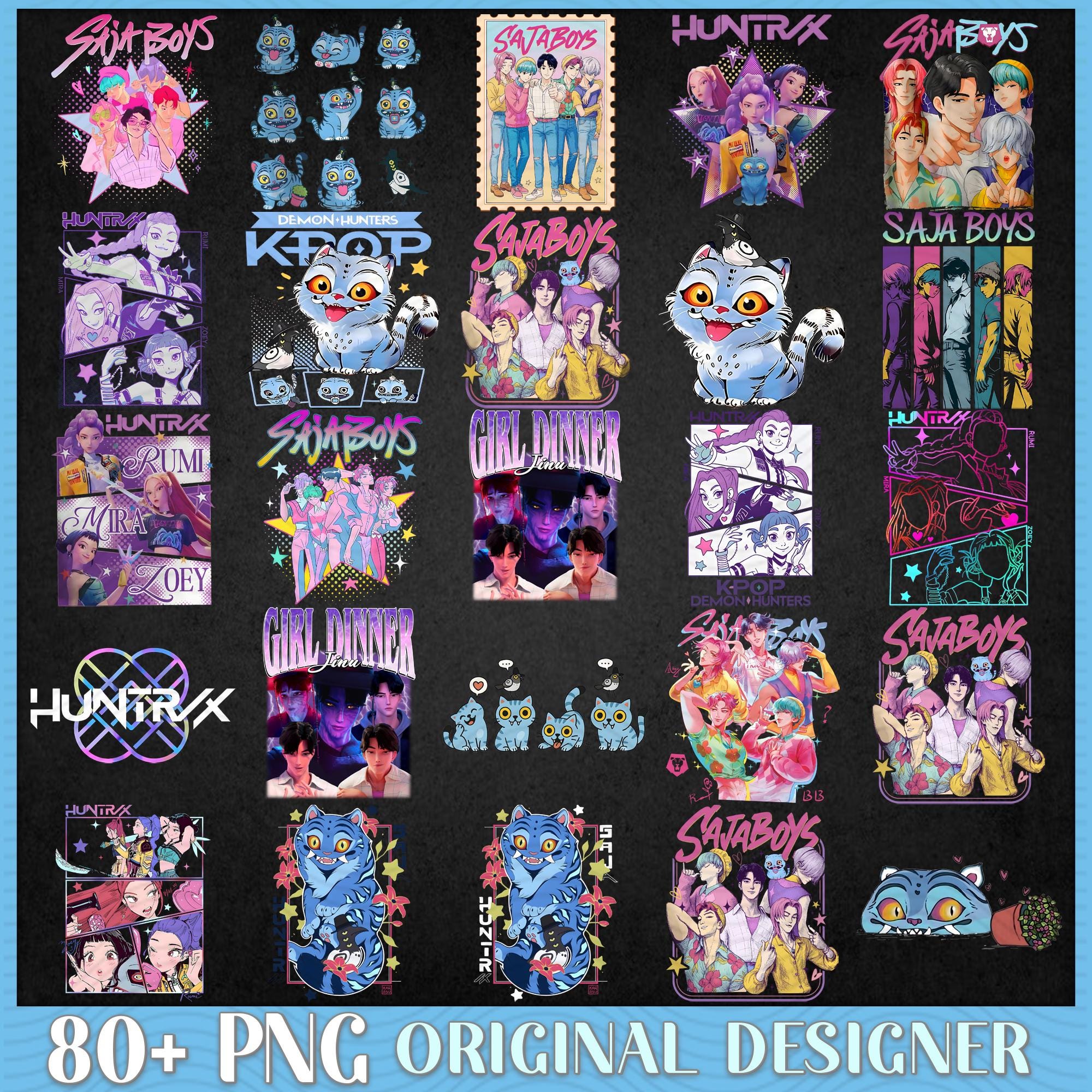 Saja Boys Boy Band Png Bundle, Girl Dinner Png, Kpop Demon Inspired Movie Png