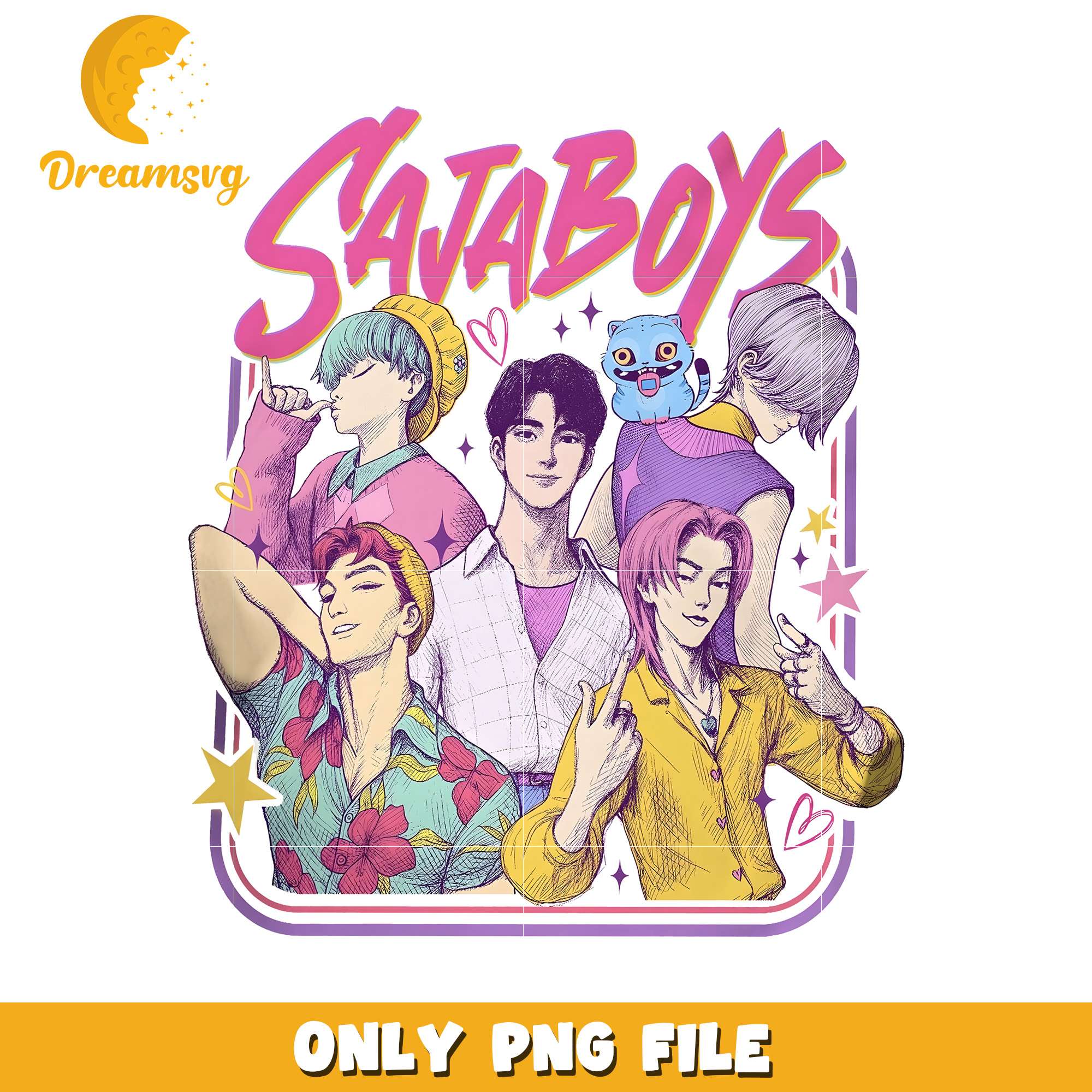Saja boys illustration png, demon idol png, kpop cartoon png