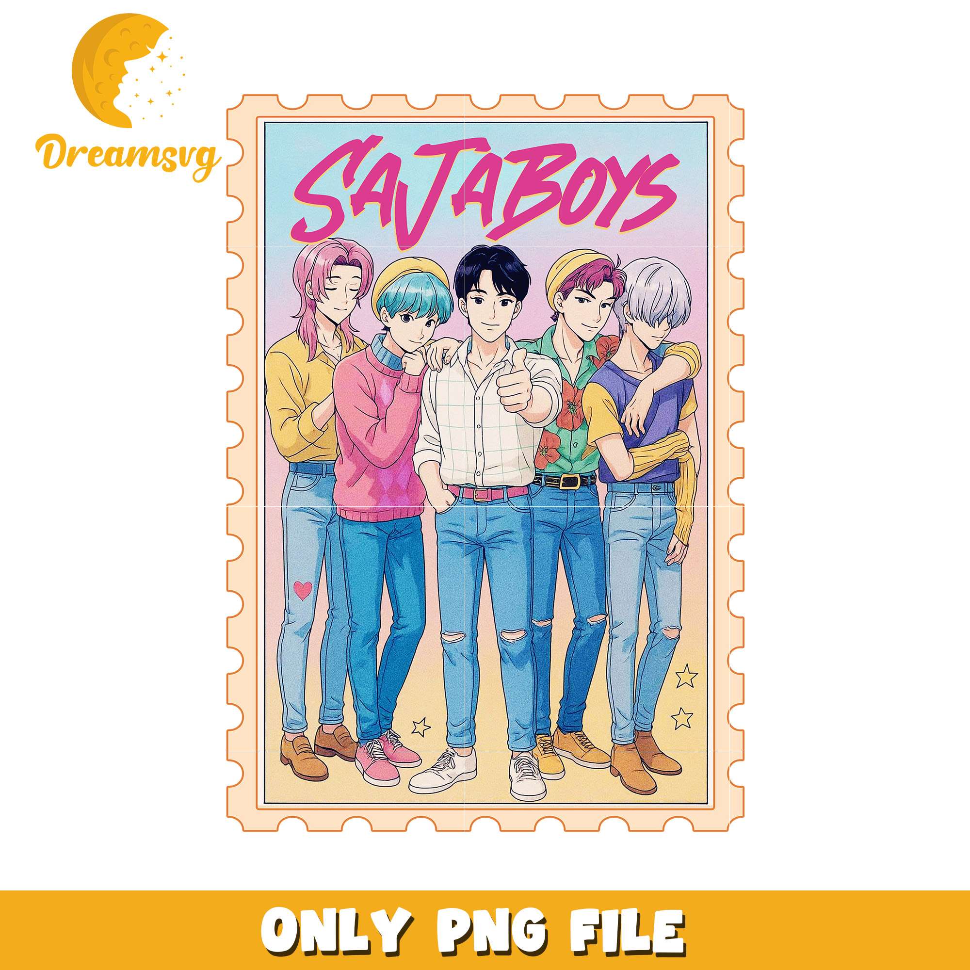 Saja boys members design png, cartoon fighter png, kpop hero team png