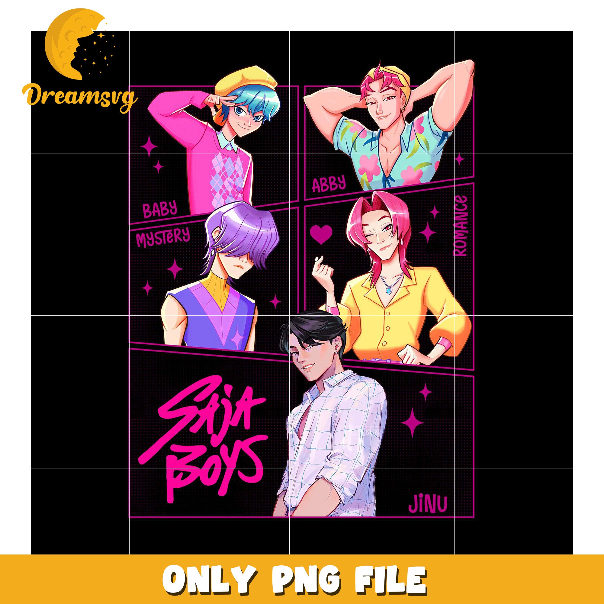 Saja boys members png, korean cartoon png, modern vibes boys png