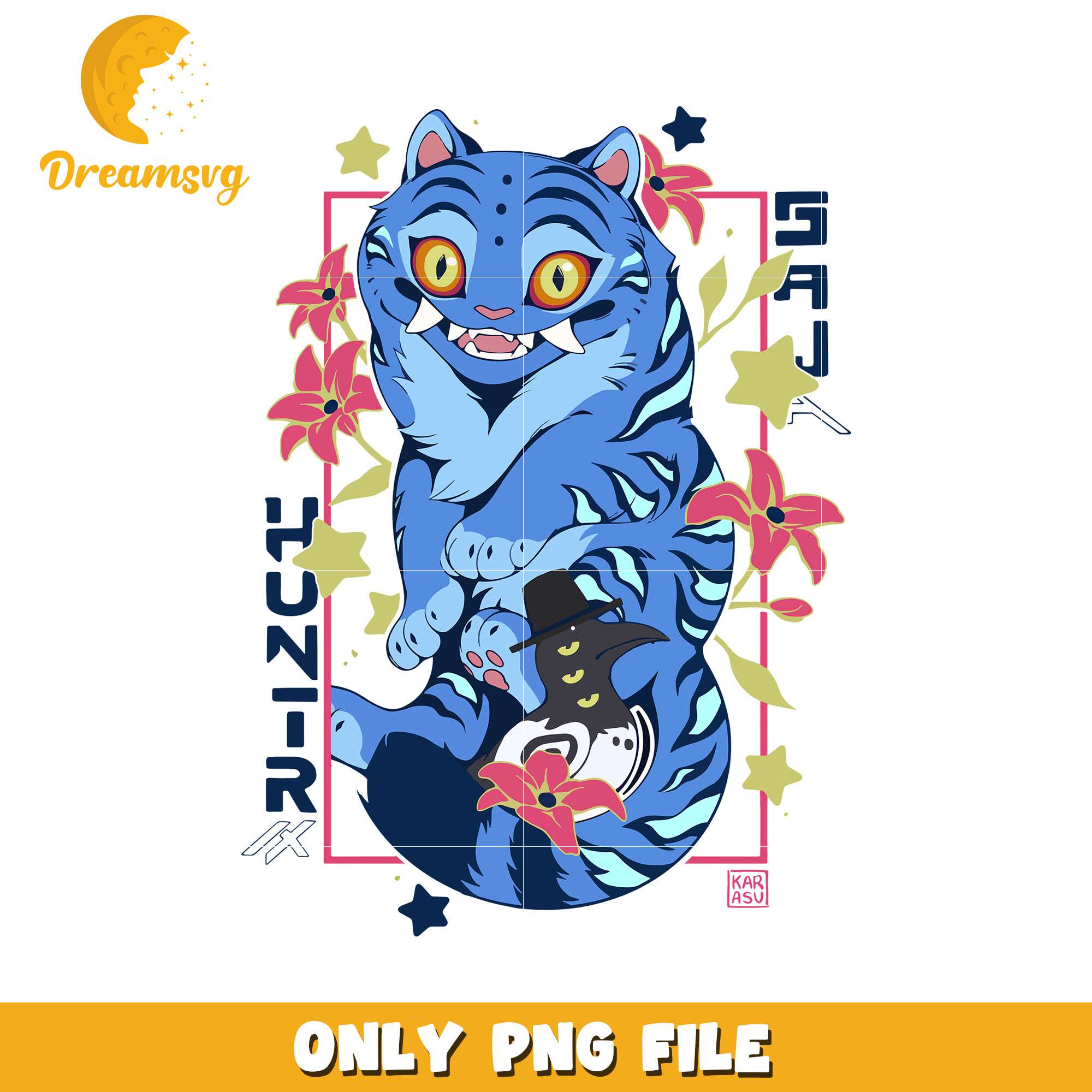 Saja boys tiger design png, demon hunter tiger png, blue tiger png