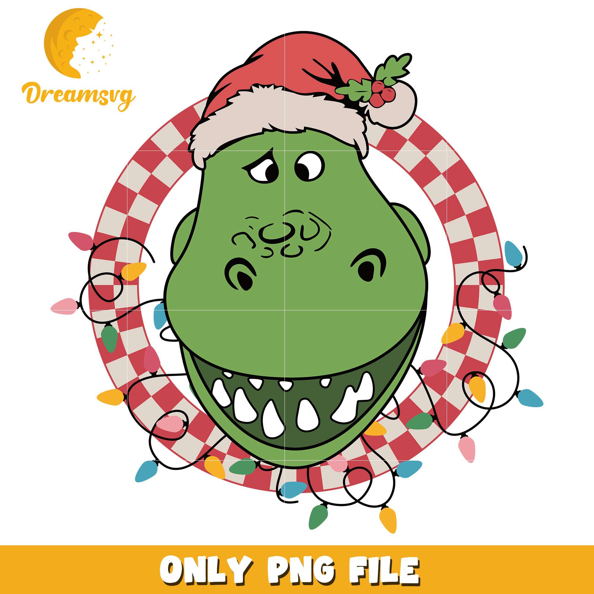 Toy story character rex santa hat png, disney png, christmas png
