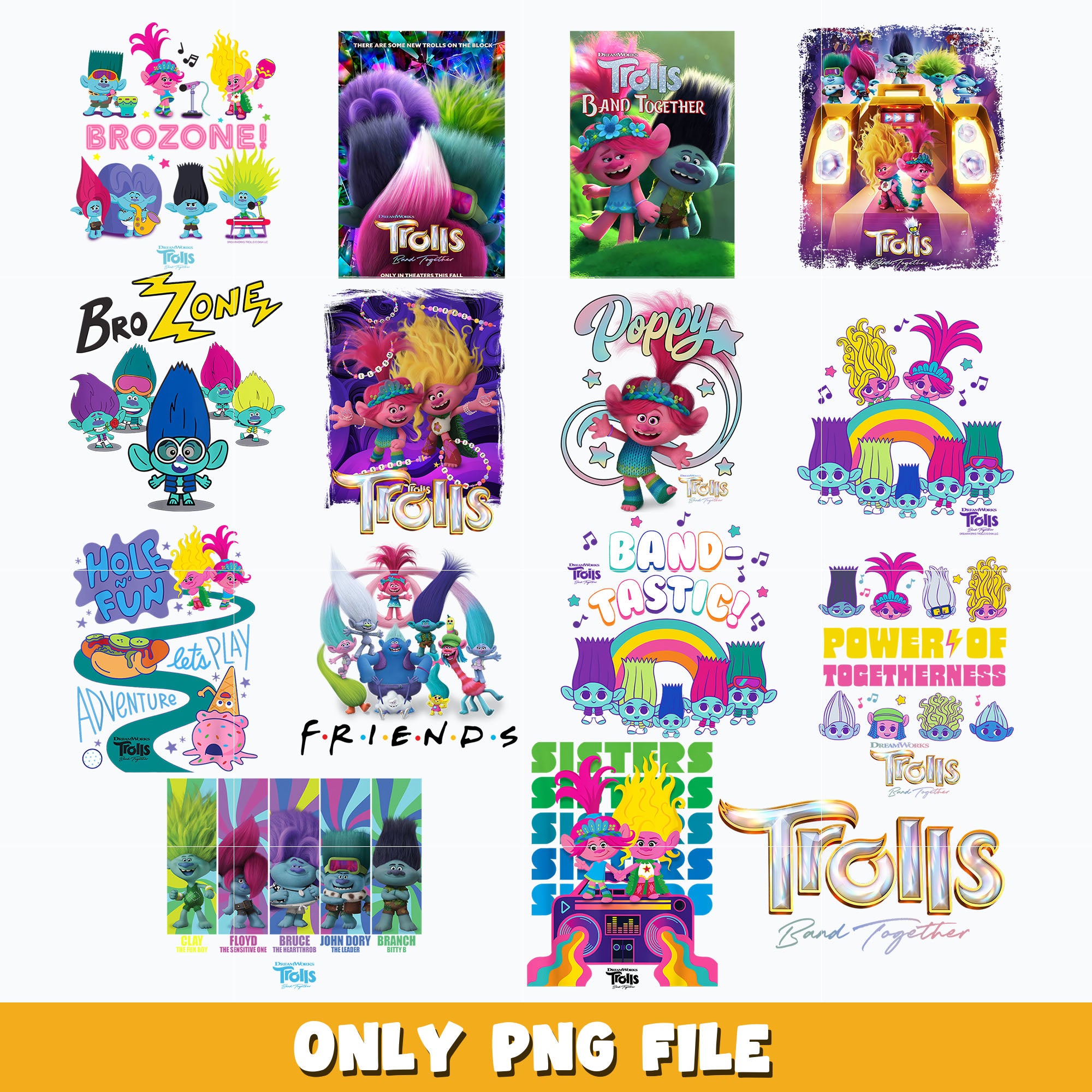 Trolls band together bundle png, cartoon png, Digital download ...