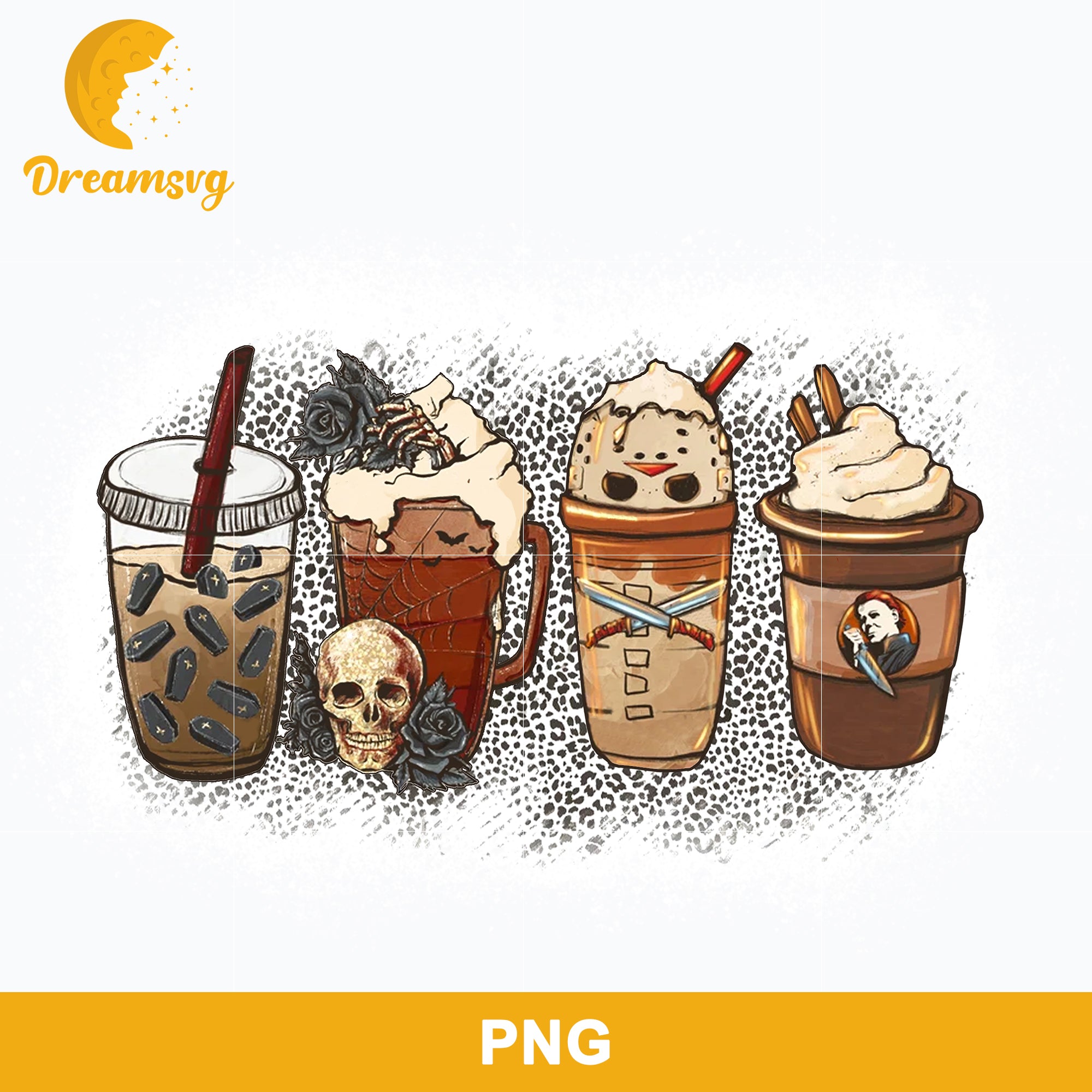 Horror Fall Coffee Pumpkin Spice Latte Png, Ghost Fall Coffee Png, Friends Horror Characters Png, Halloween Pumpkin Spice Png, Halloween Coffee Png Sublimation.