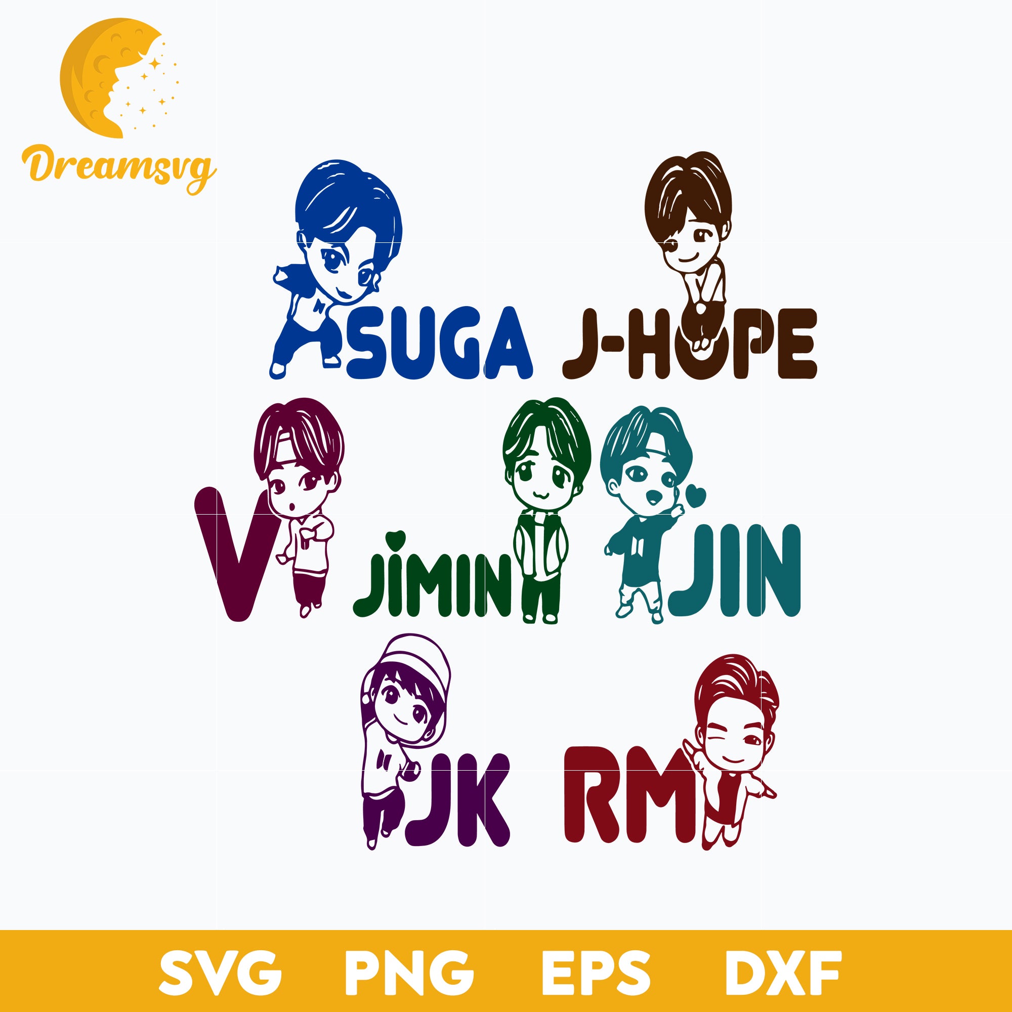 Adorable 7 different TinyTan BTS Svg, Funny Svg, png, dxf, eps digital file.