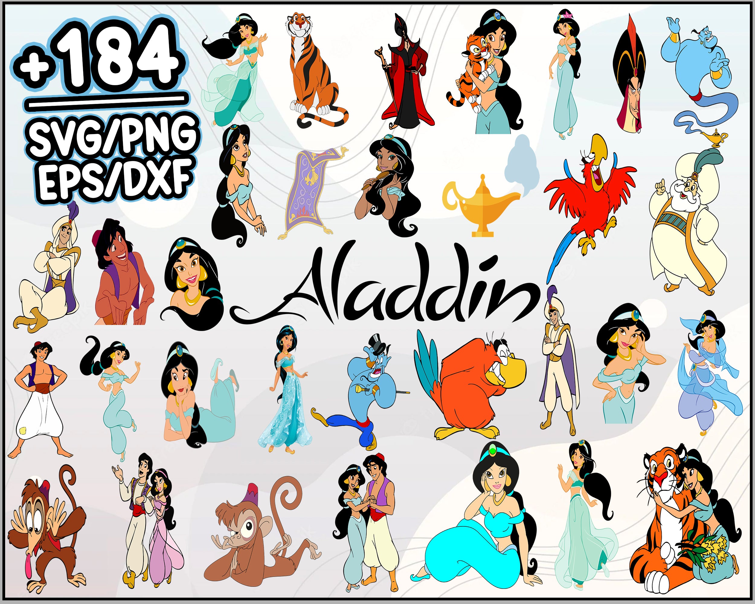 184+ Aladdin SVG Bundle, Genie SVG for Cricut, Jasmine Clipart, Cartoon svg, png, dxf, eps digital file
