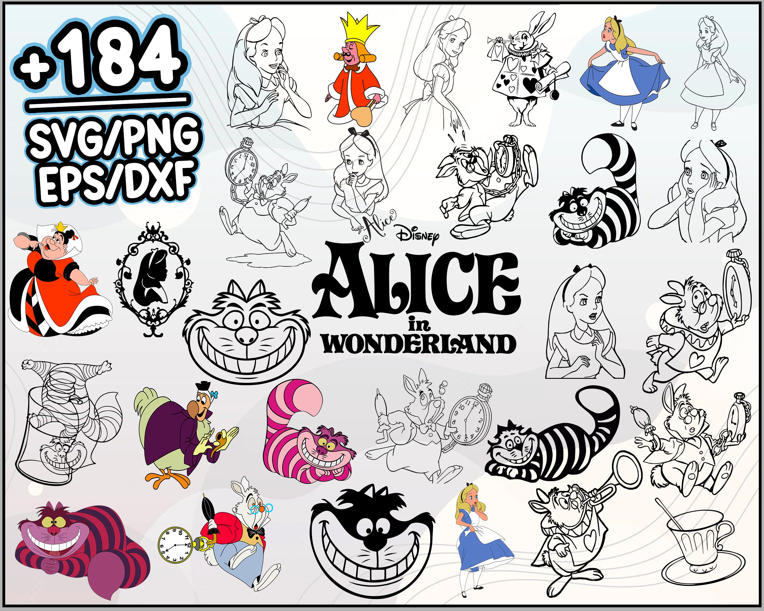 184+ Alice in Wonderland SVG Bundle, Alice SVG, Alice in Wonderland Clipart, Alice in Wonderland cut file, Silhouette, Printable, Alice PNG, Cartoon svg, png, dxf, eps digital file