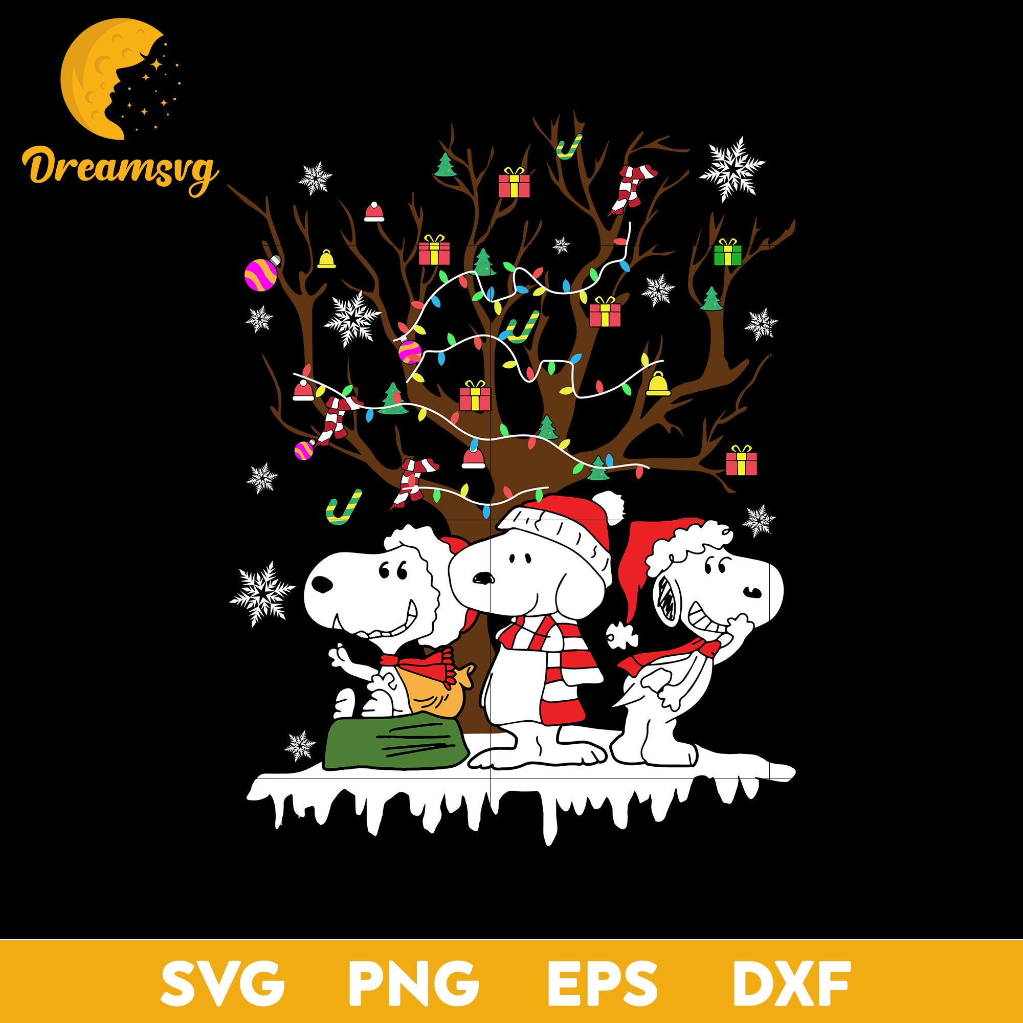 Snoopy Merry Christmas Tree Gift SVG, Christmas SVG PNG DXF EPS.