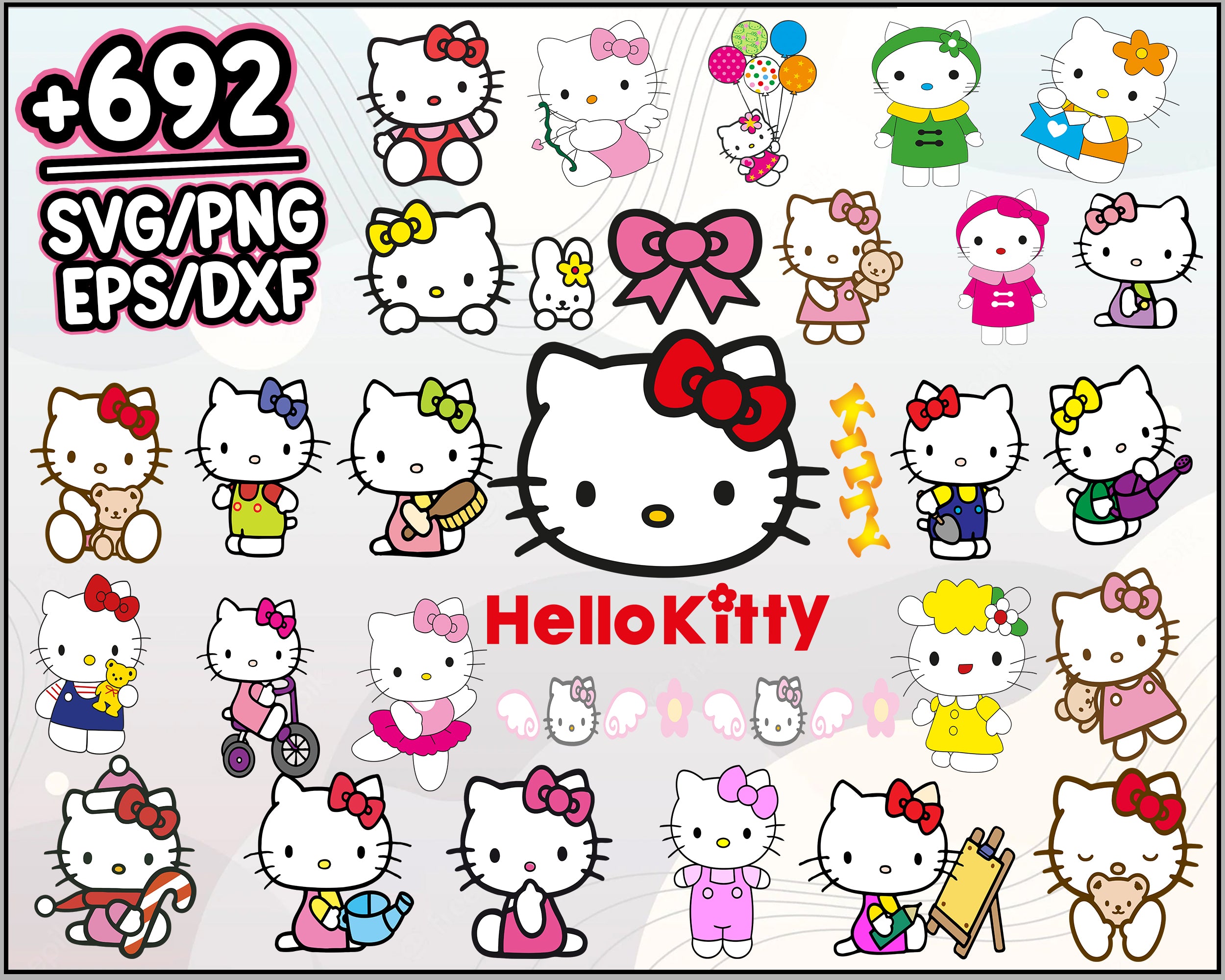 Hello Kitty Bundle SVG - PNG - EPS - DXF Instant Download Di