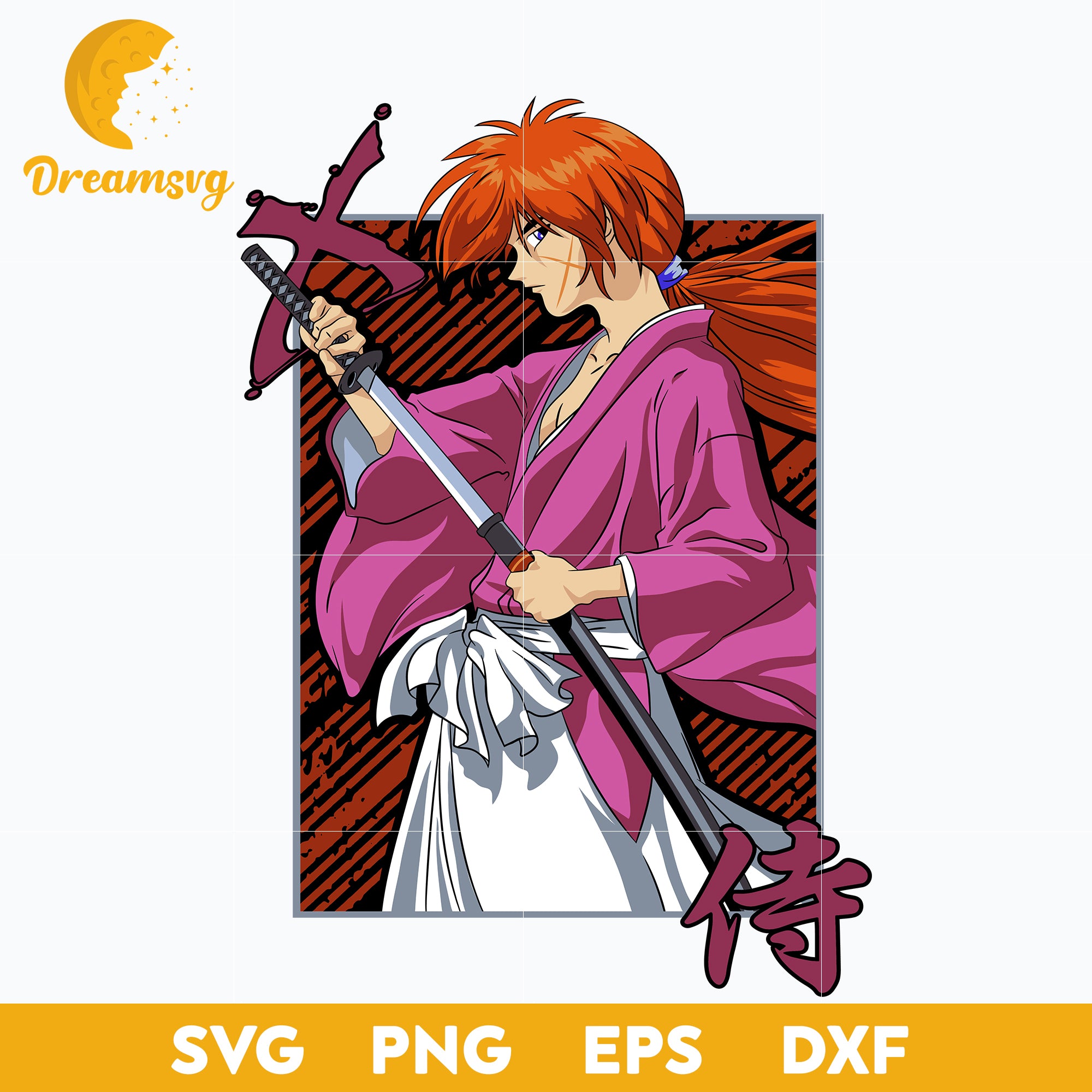 Himura Kenshin Battousai Samurai Svg, Himura Kenshin Svg, Samurai X Svg, Himura Svg, file for cricut, Anime svg, png, eps, dxf digital download