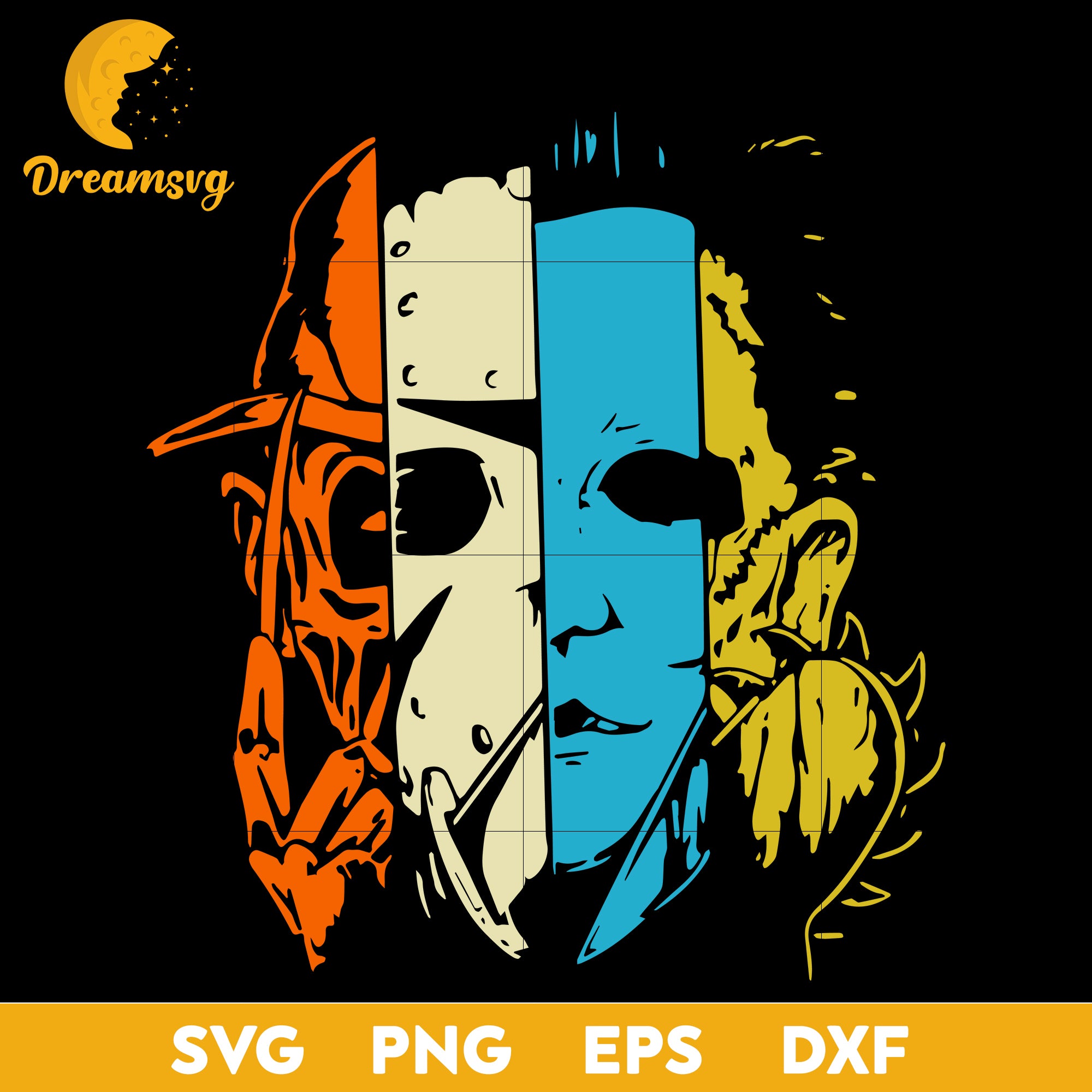 Freddy Jason Michael Myers and Leather face Squad Svg, Scary Halloween SVG