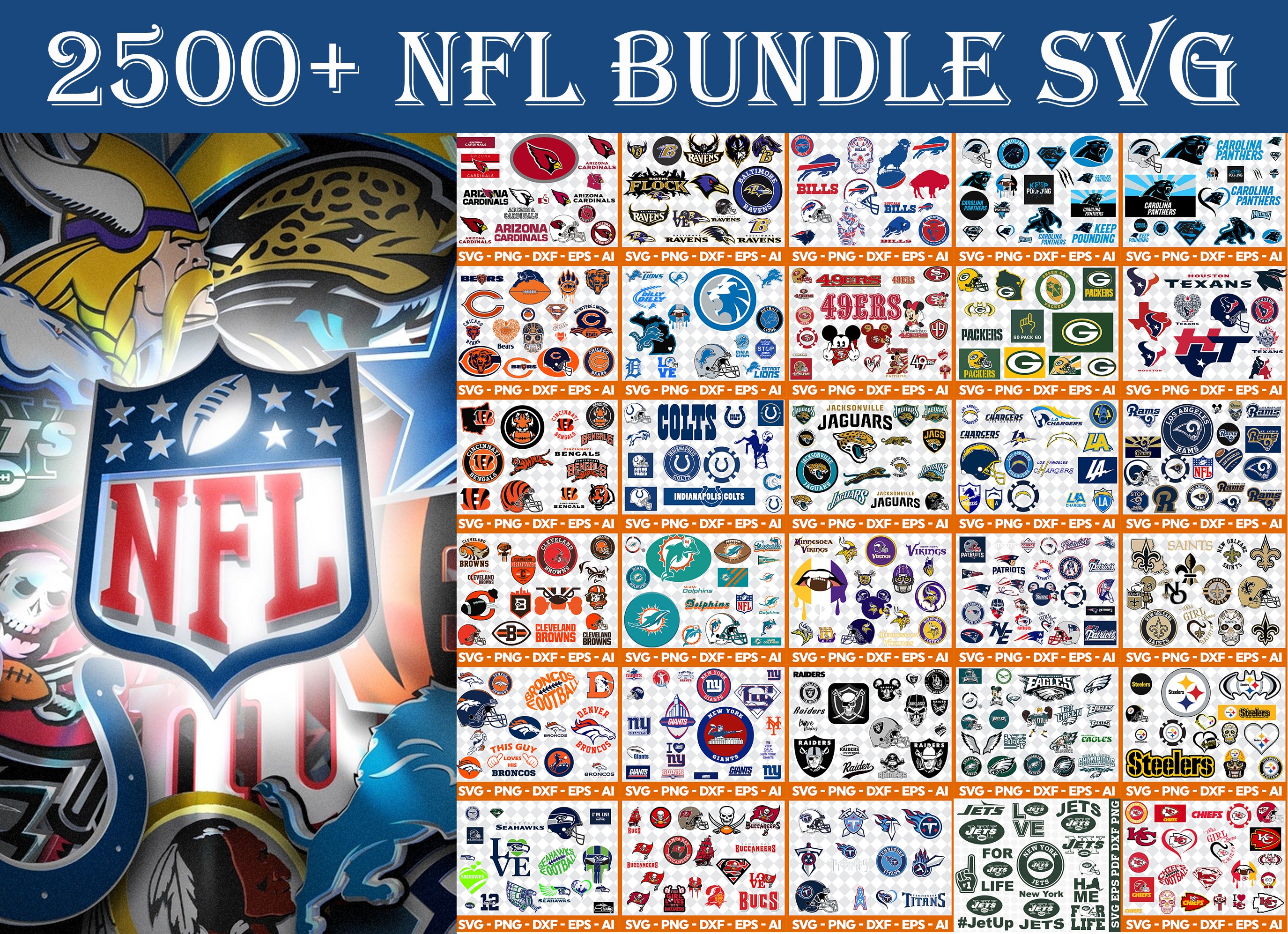 Mega NFL Bundle Svg, Nfl Logo Svg, Nfl Team Svg, Sport Svg, All Nfl Teams