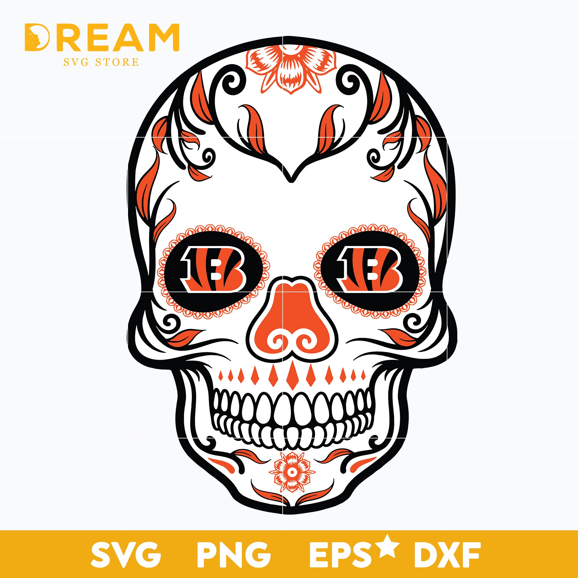 Cincinnati Bengals skull svg, Cincinnati Bengals svg, Bengals svg, Skull svg, Sport svg, Nfl svg, png, dxf, eps digital file NFL21122063L