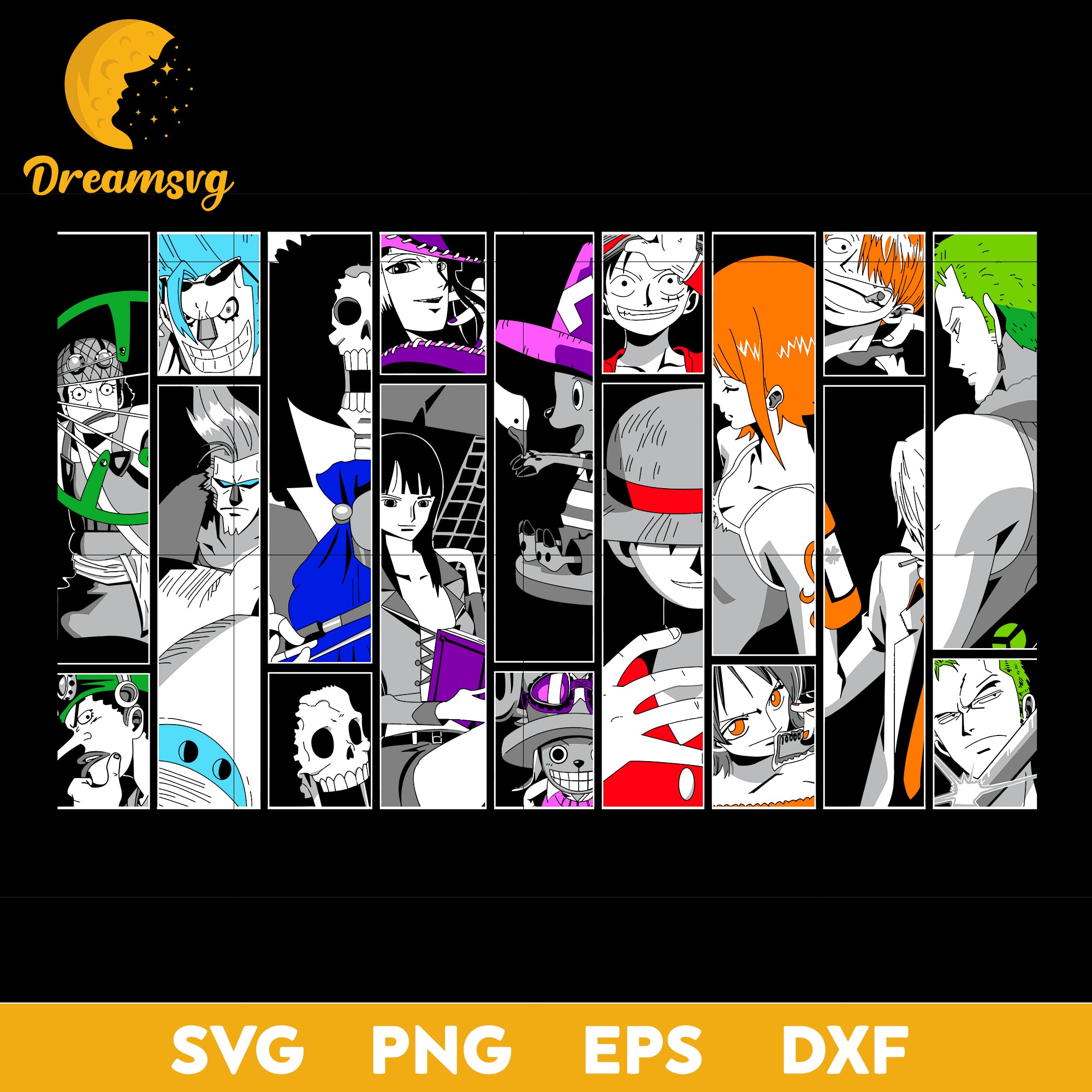 One Piece Character Svg, Straw Hat Pirates Svg, Mugiwara Pirates Svg, One Piece Svg, Anime Svg, png, eps, dxf digital download.