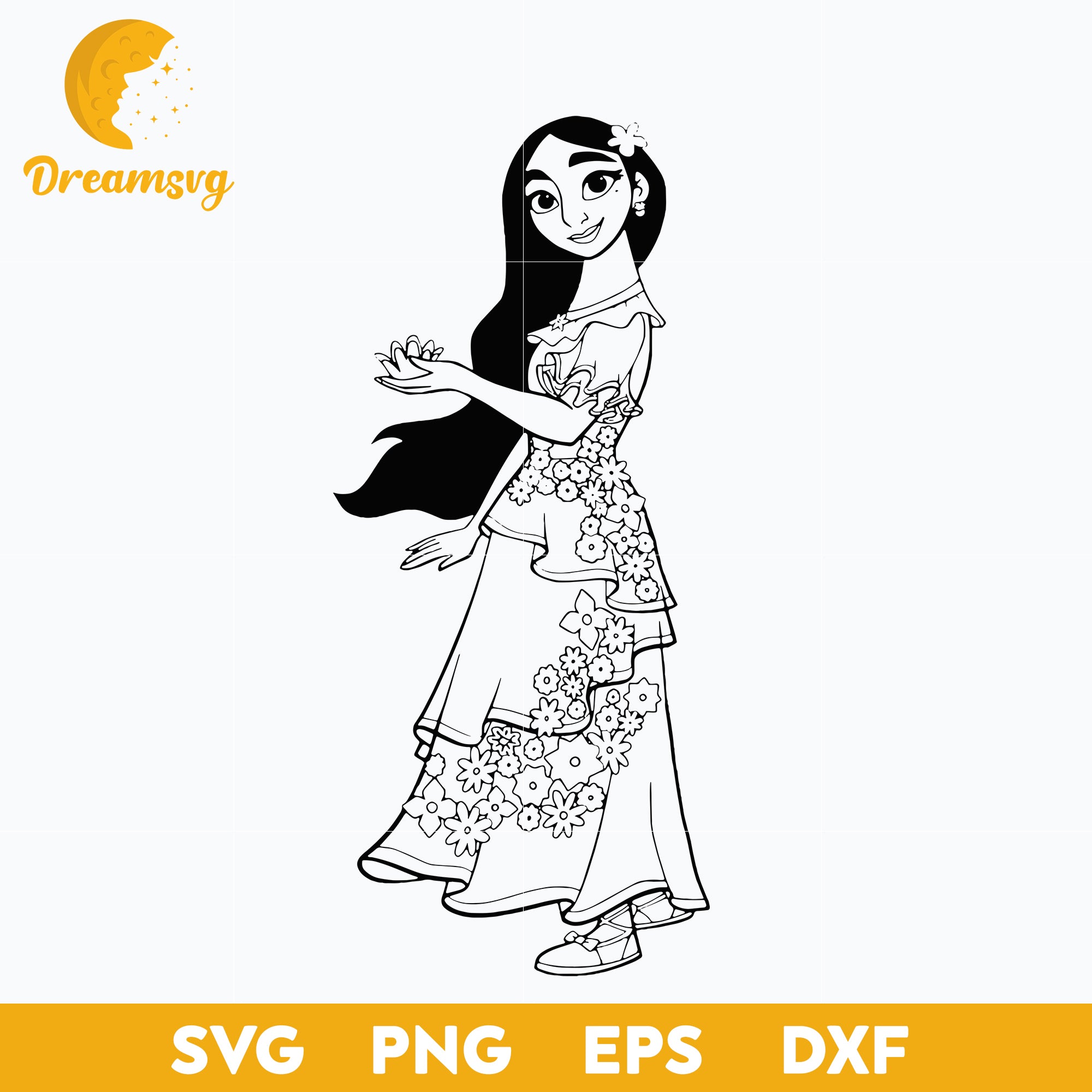 Isabela Madrigal outline svg, Encanto svg, Bundle Encanto svg, Birthday Party svg, Birthday svg, cut files for cricut silhouette, layered svg, cricut svg, png, dxf, eps digital file.