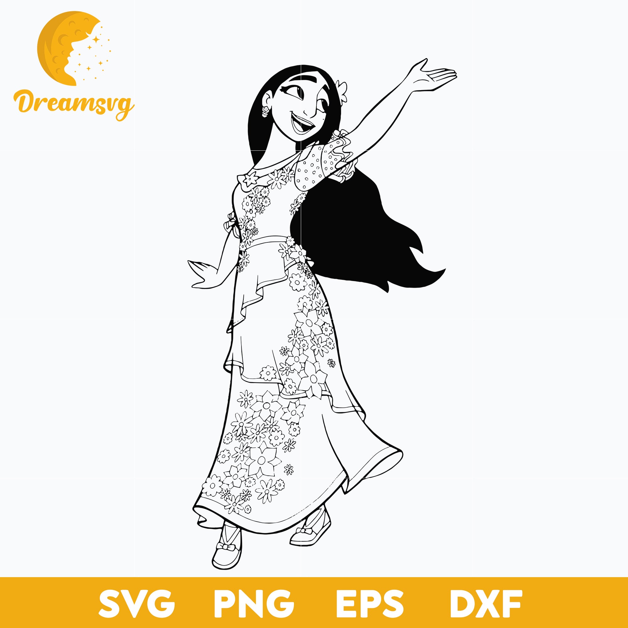 Isabela Madrigal outline svg, Encanto svg, Bundle Encanto svg, Birthday Party svg, Birthday svg, cut files for cricut silhouette, layered svg, cricut svg, png, dxf, eps digital file.