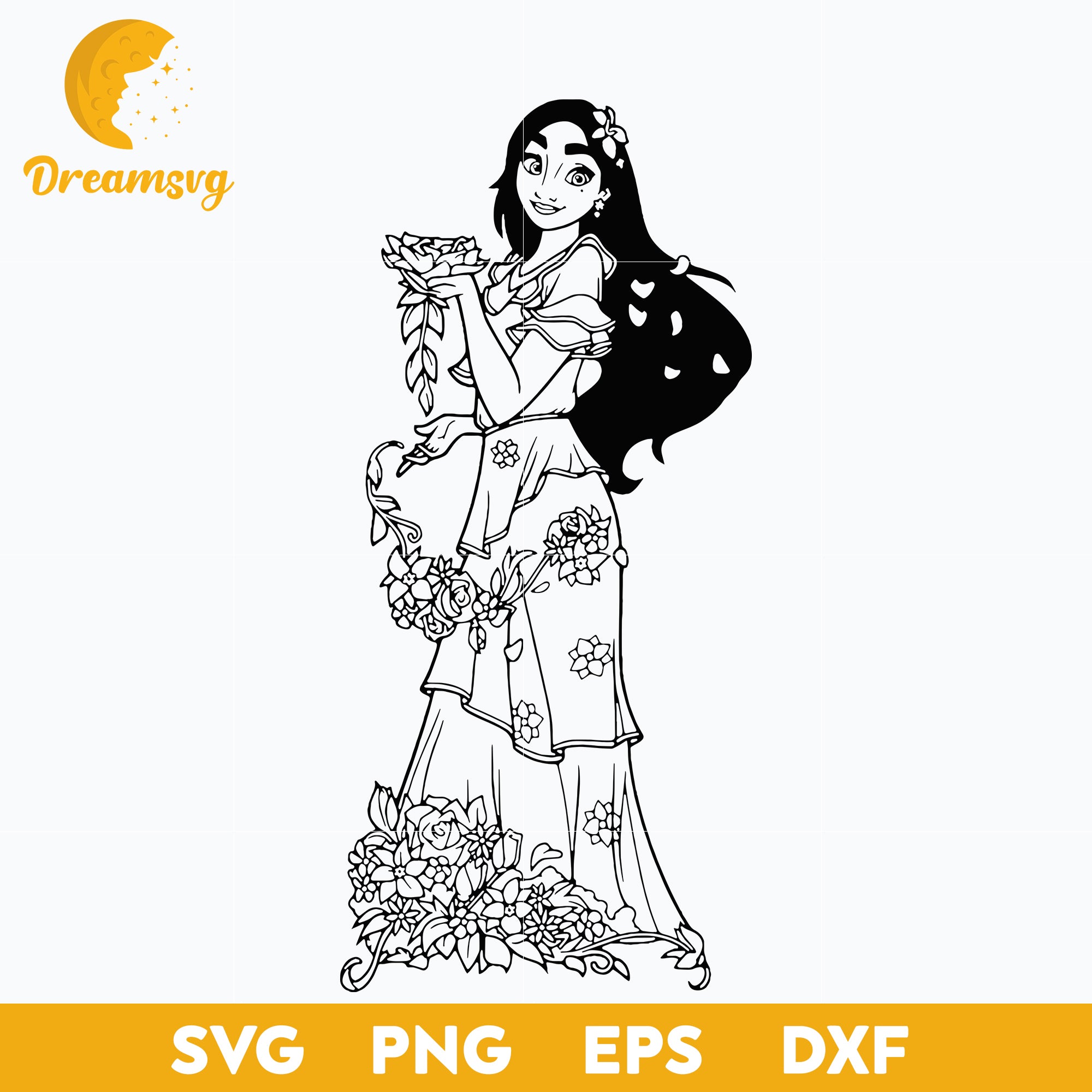 Isabela Madrigal outline svg, Encanto svg, Bundle Encanto svg, Birthday Party svg, Birthday svg, cut files for cricut silhouette, layered svg, cricut svg, png, dxf, eps digital file.