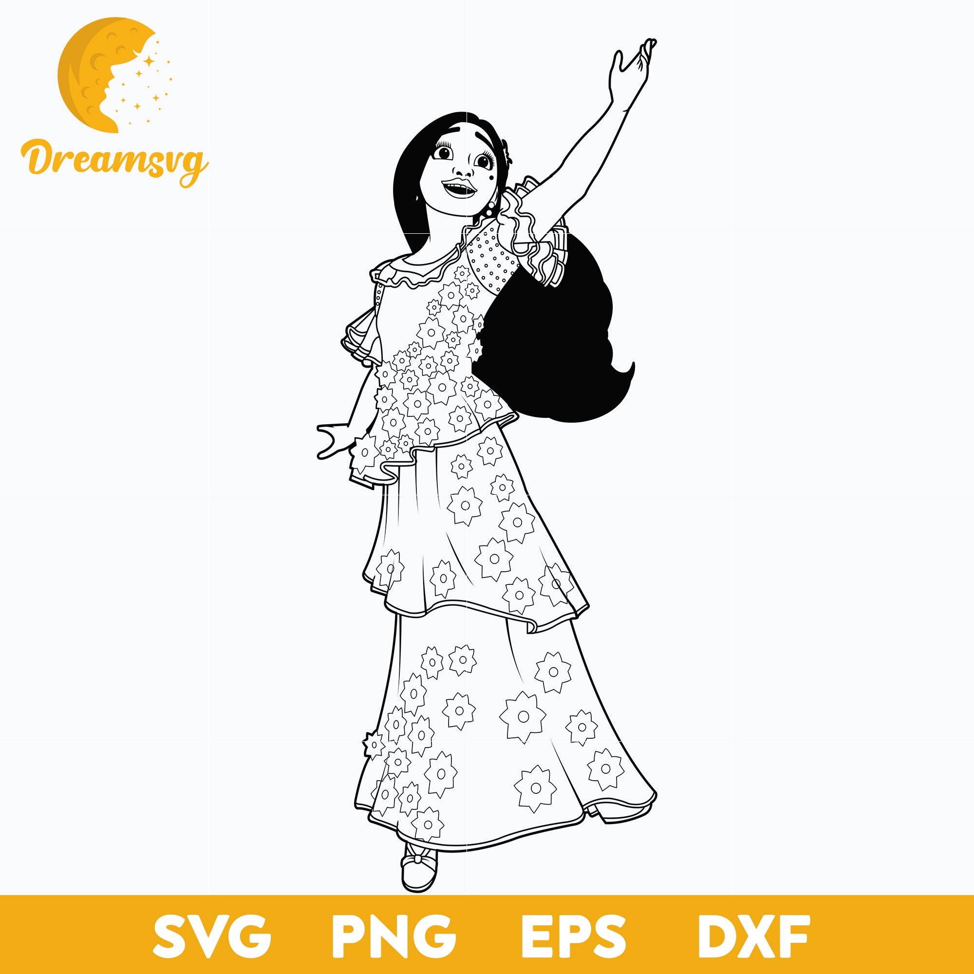 Isabela Madrigal outline svg, Encanto svg, Bundle Encanto svg, Birthday Party svg, Birthday svg, cut files for cricut silhouette, layered svg, cricut svg, png, dxf, eps digital file.