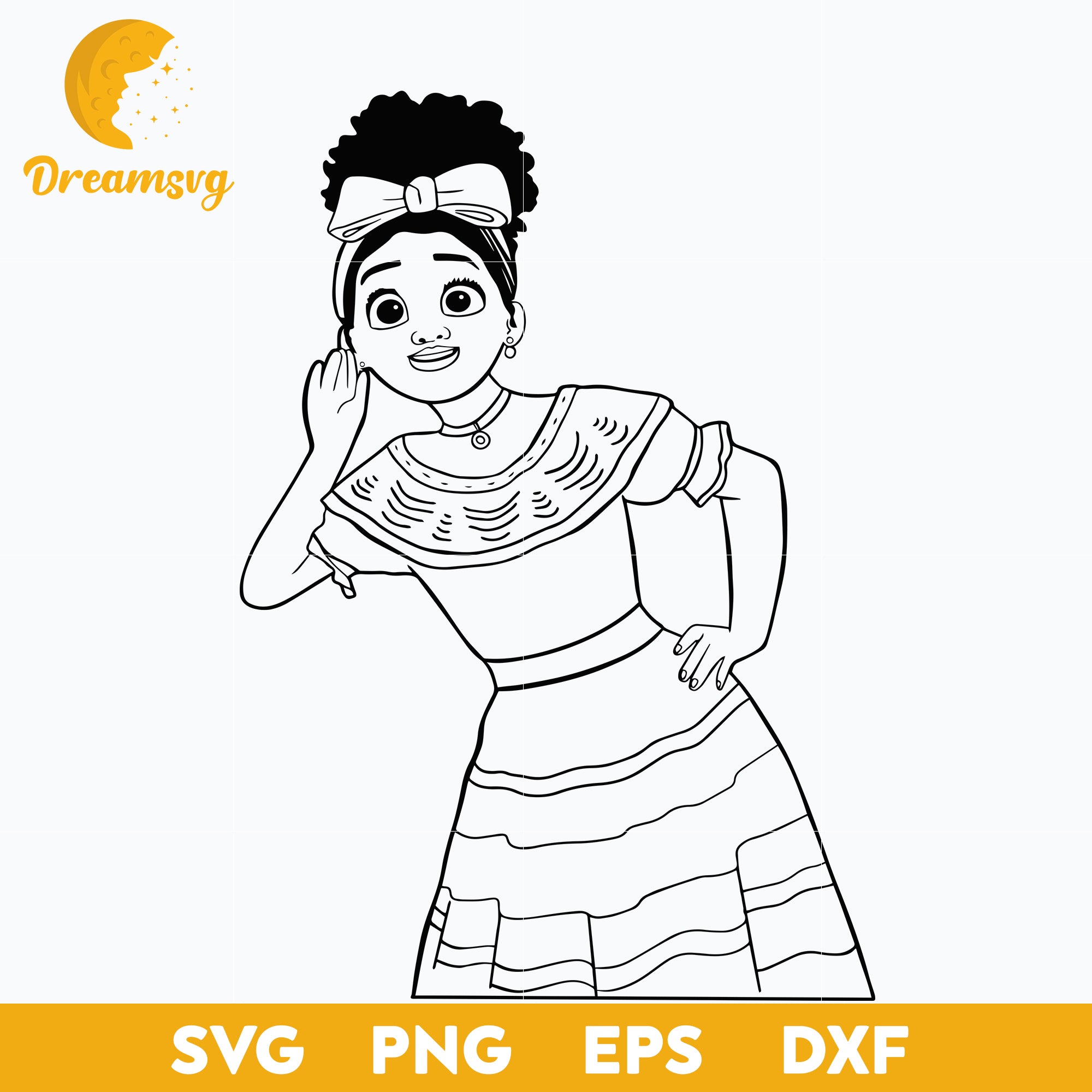 Dolores Madrigal outline svg, Encanto svg, Bundle Encanto svg, Birthday Party svg, Birthday svg, cut files for cricut silhouette, layered svg, cricut svg, png, dxf, eps digital file.
