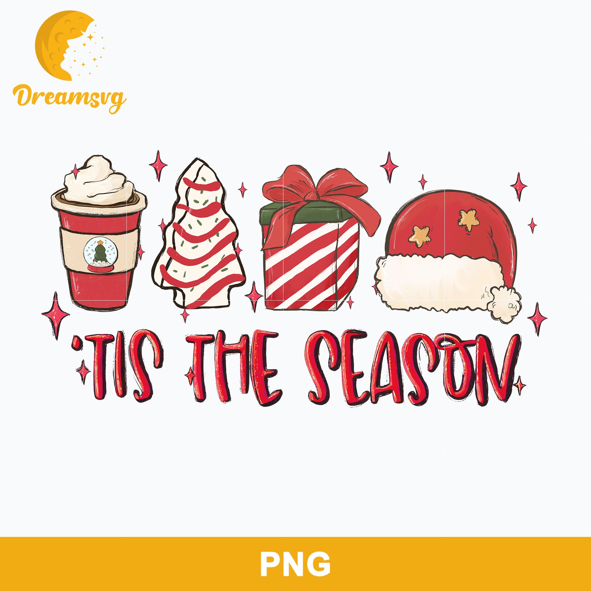 Tis The Season Christmas PNG, Coffee PNG, Santa Hat PNG.