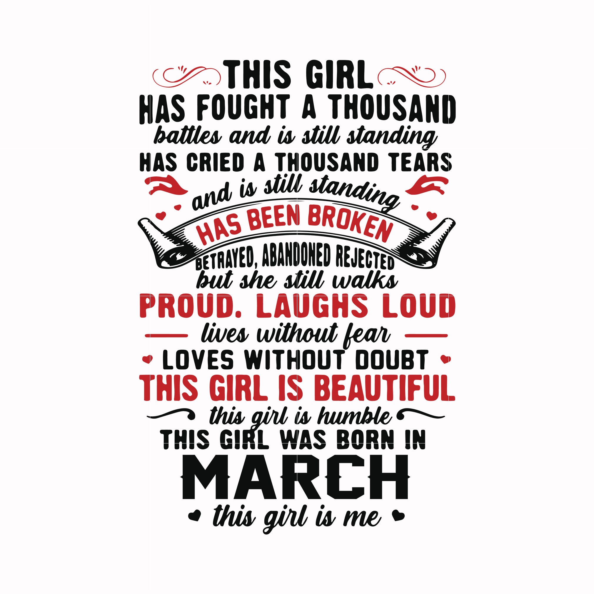 This girl has fought a thousand battles and is still standing svg, This girl was born in March svg, birthday svg, png, dxf, eps digital file NBD0099