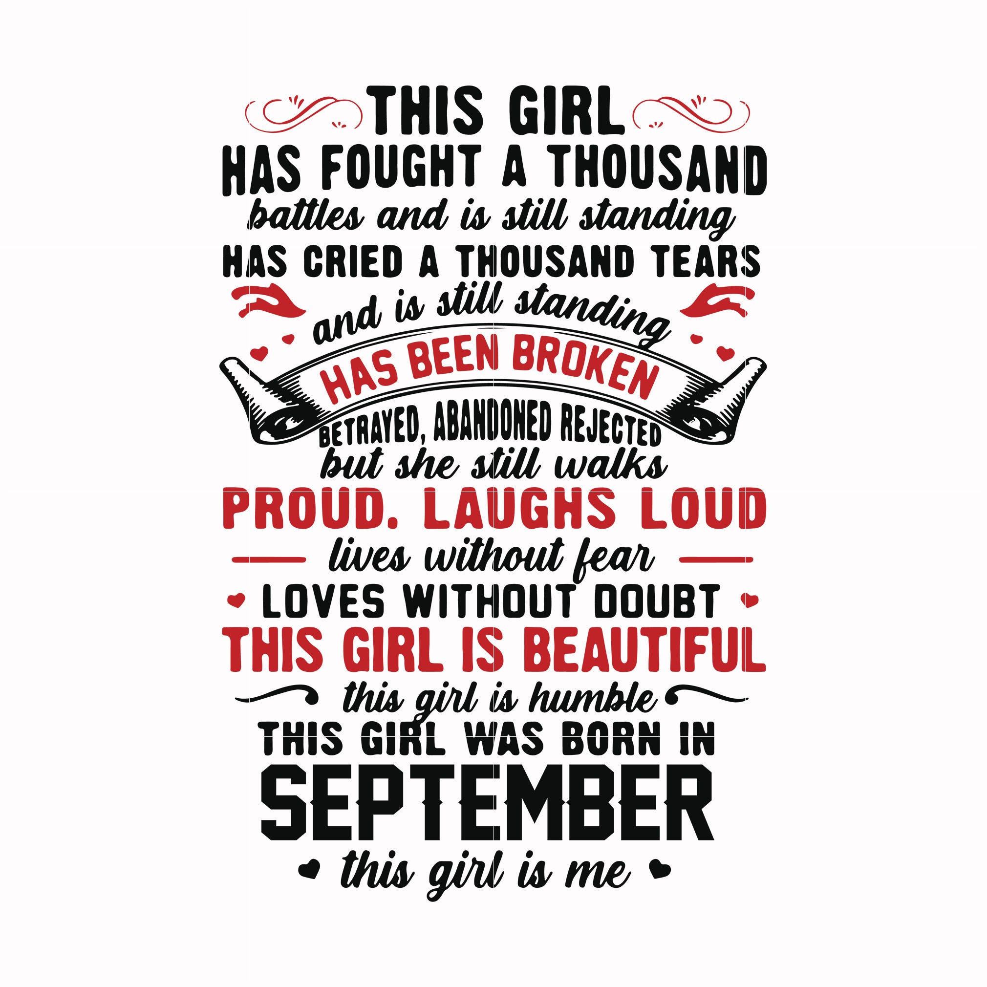 This girl has fought a thousand battles and is still standing svg, This girl was born in September svg, birthday svg, png, dxf, eps digital file NBD0104