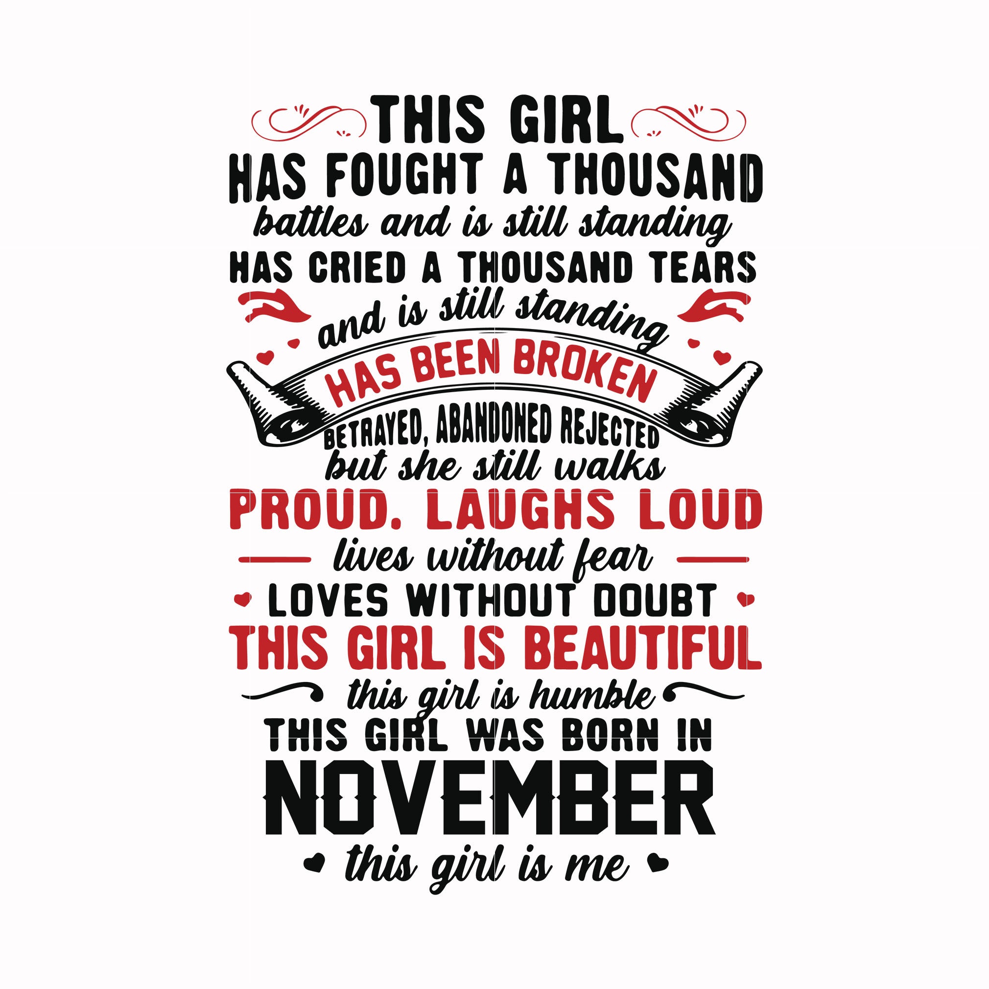 This girl has fought a thousand battles and is still standing svg, This girl was born in November svg, birthday svg, png, dxf, eps digital file NBD0106