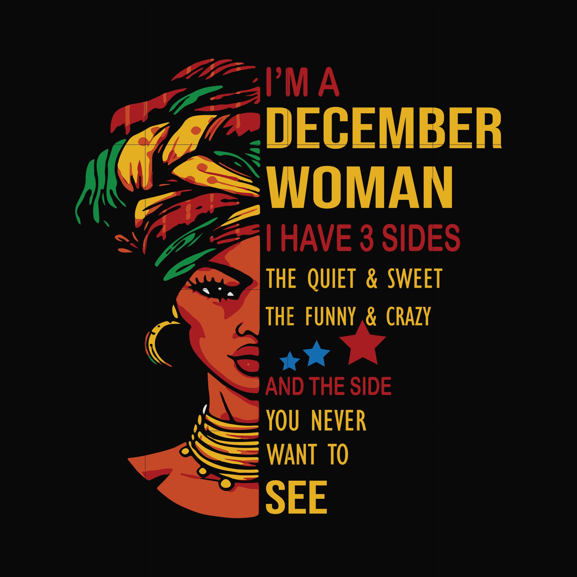 I'm a December woman i have a 3 sides the quiet & sweet the funny & crazy and the side you never want to see svg, birthday svg, png, dxf, eps digital file