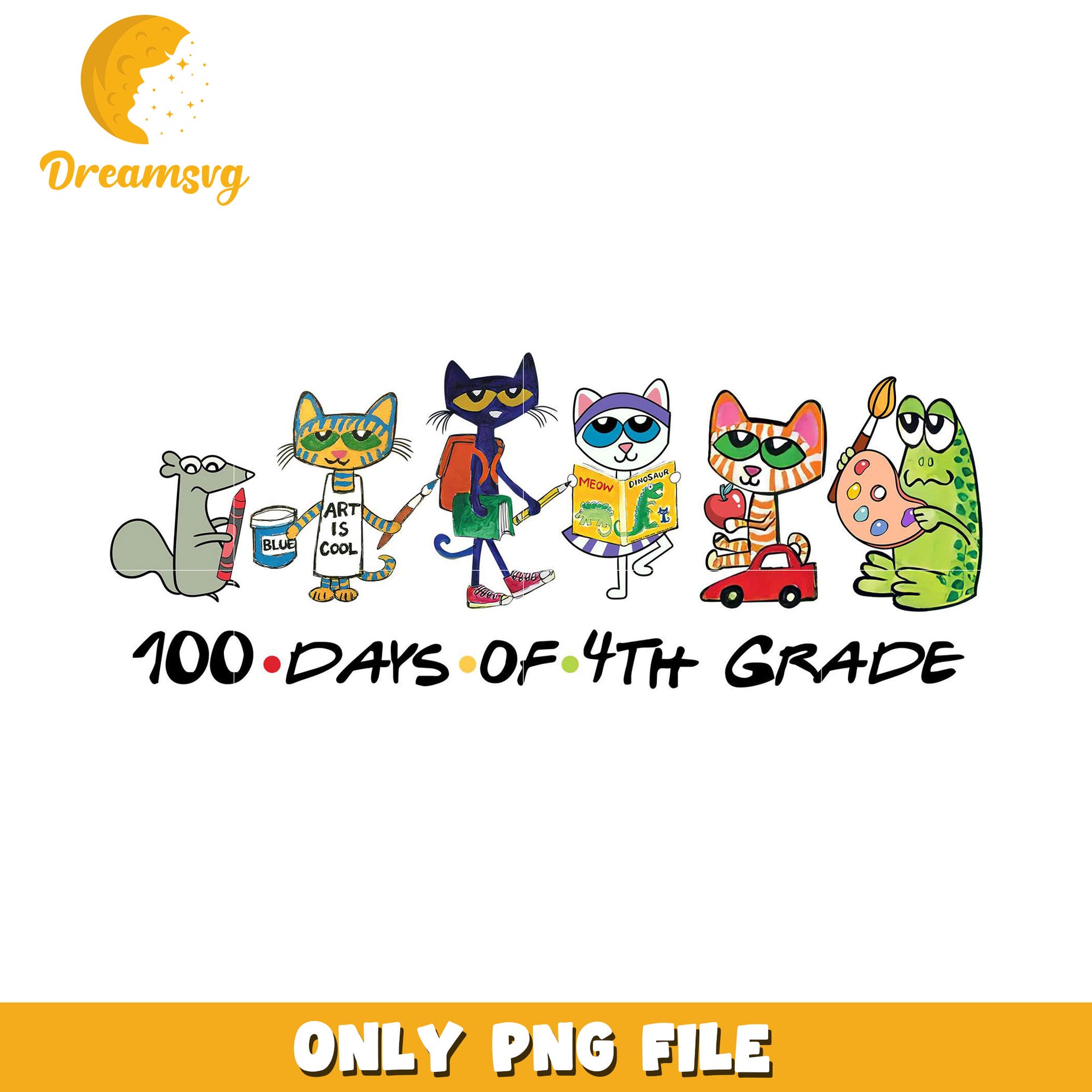 100 Days 4th Grade Cat PNG