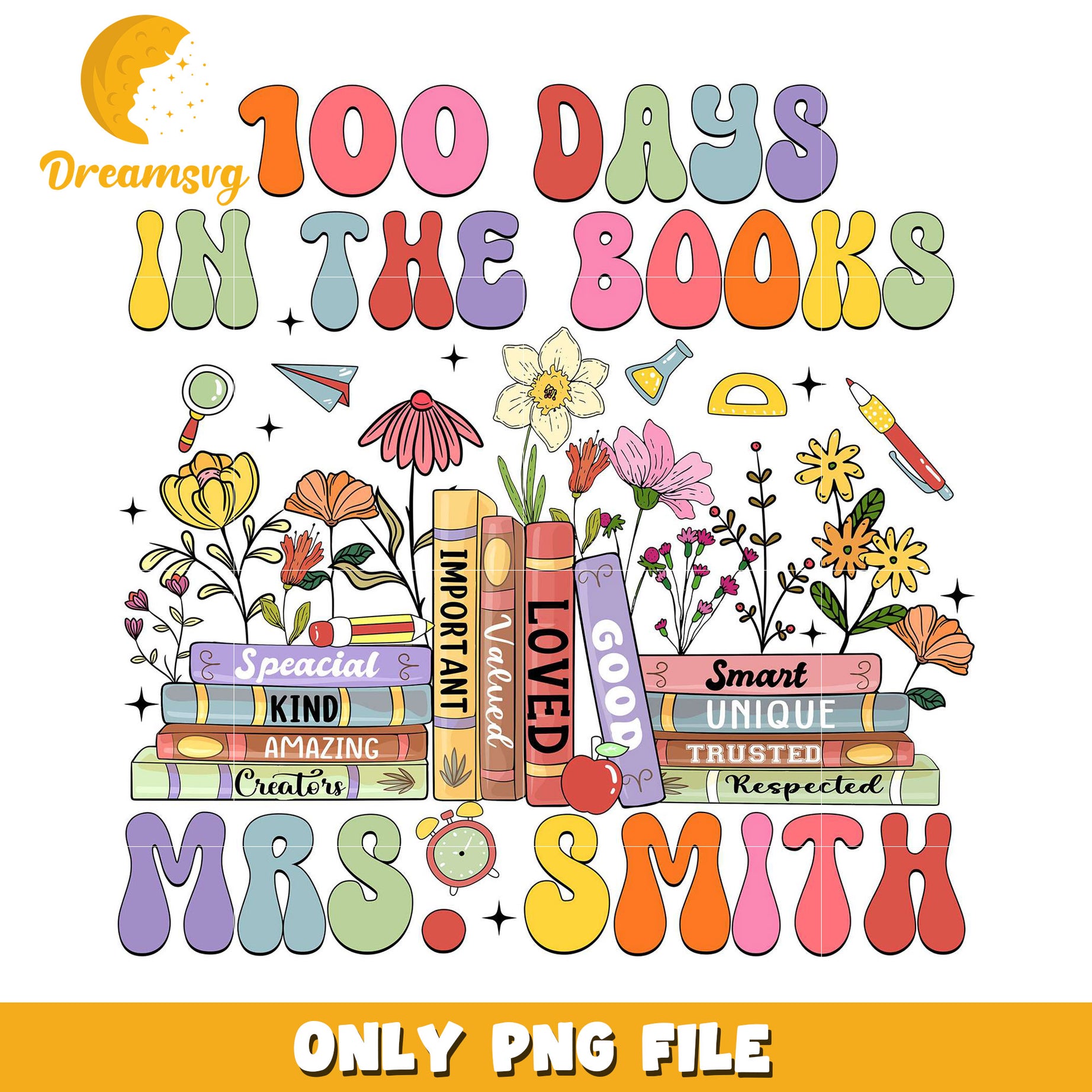 100 Days Books Teacher PNG