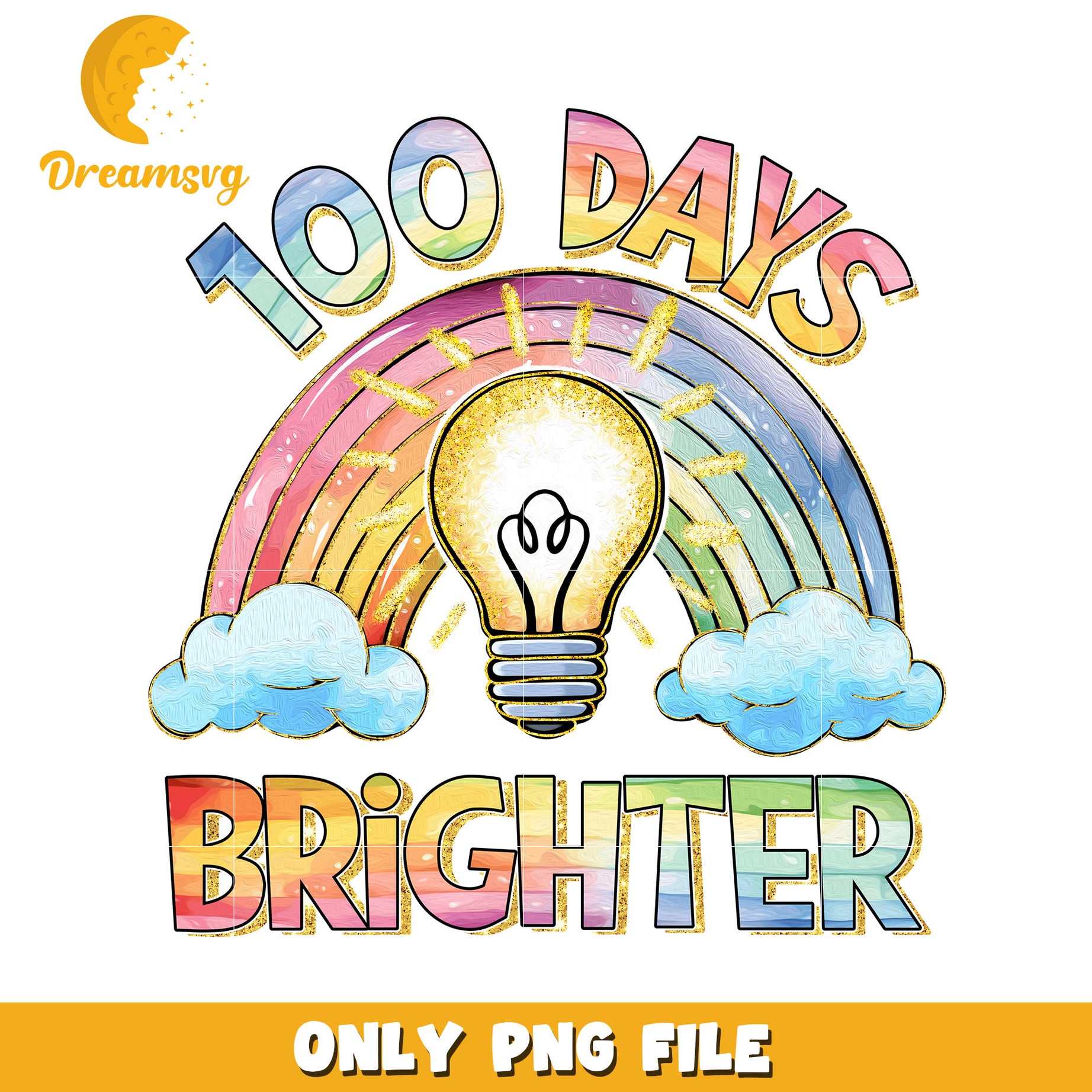 100 Days Brighter Colorful Light Bulb PNG Design File