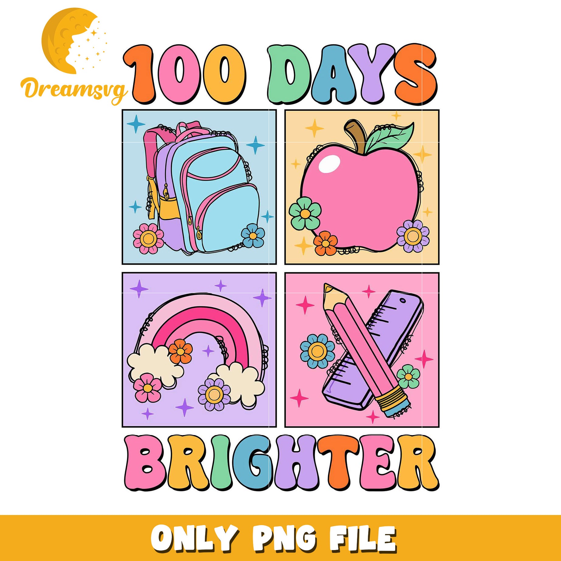 100 Days Brighter Colorful PNG Design for Kids