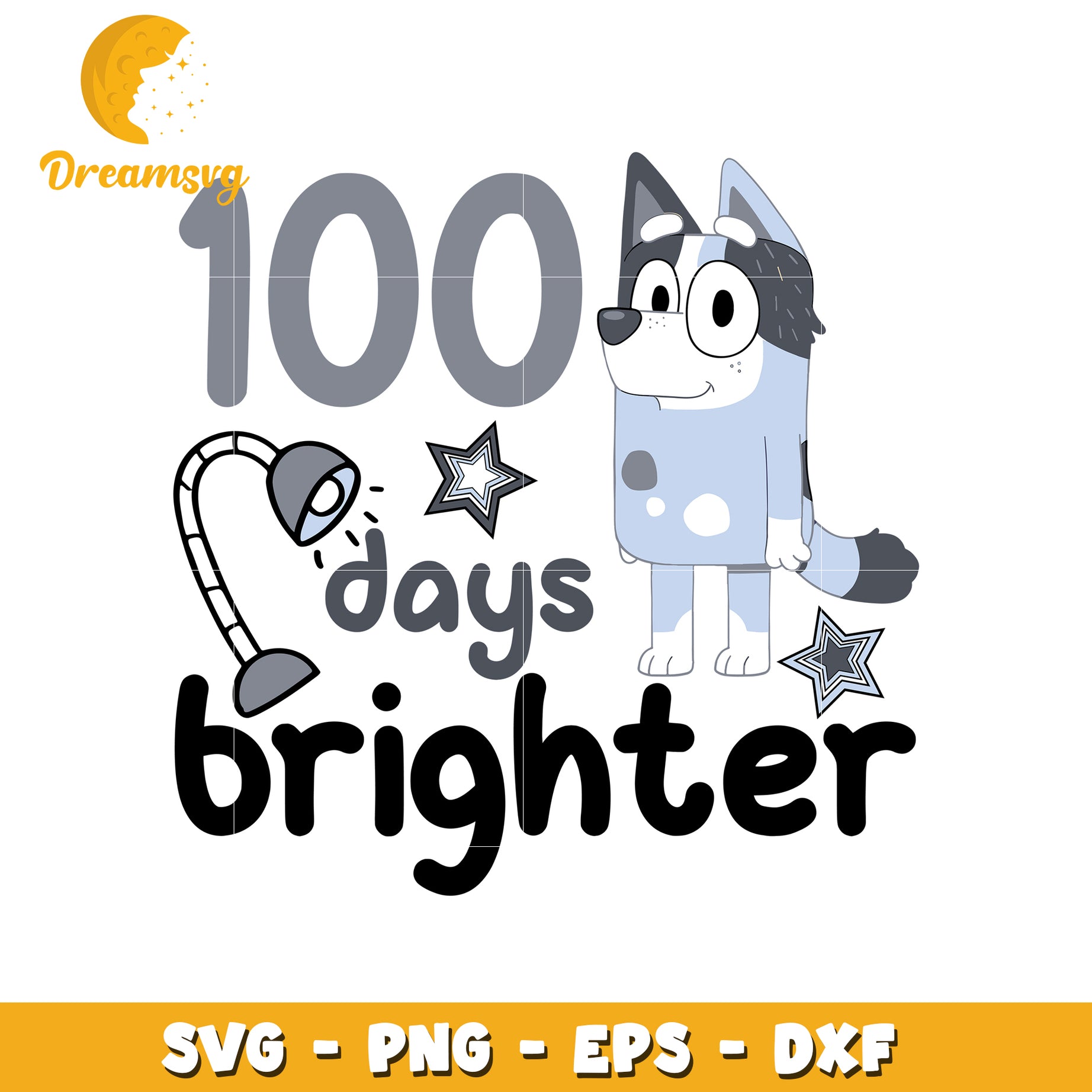 100 Days Brighter Cute Dog SVG Graphic for Kids Crafts