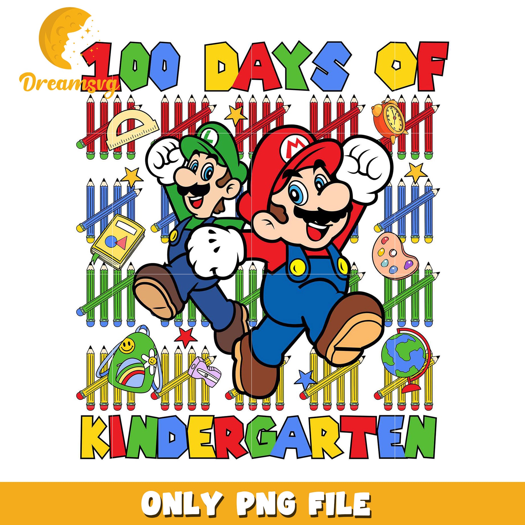 100 Days Kindergarten Mario PNG