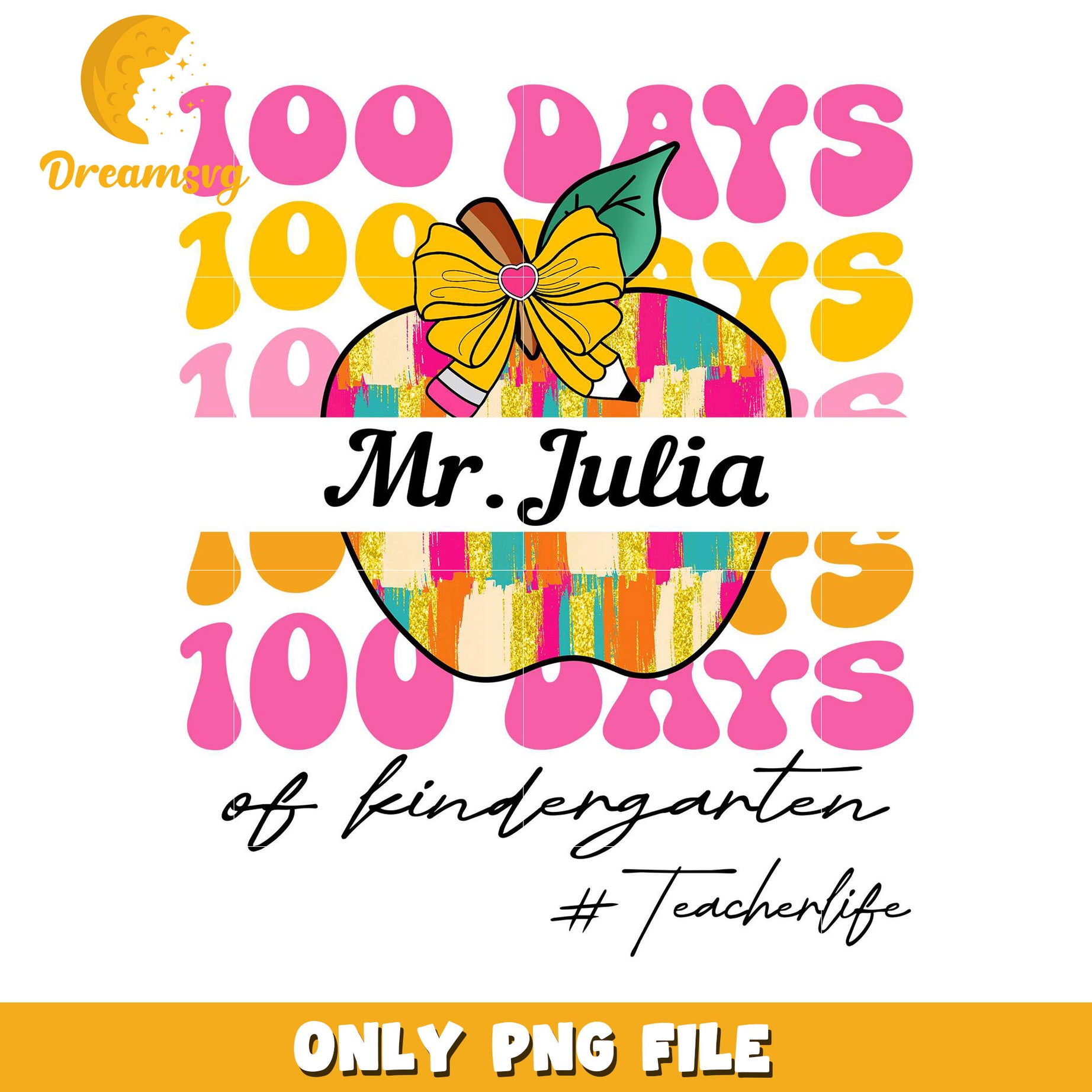 100 Days Kindergarten PNG Teacher Apple