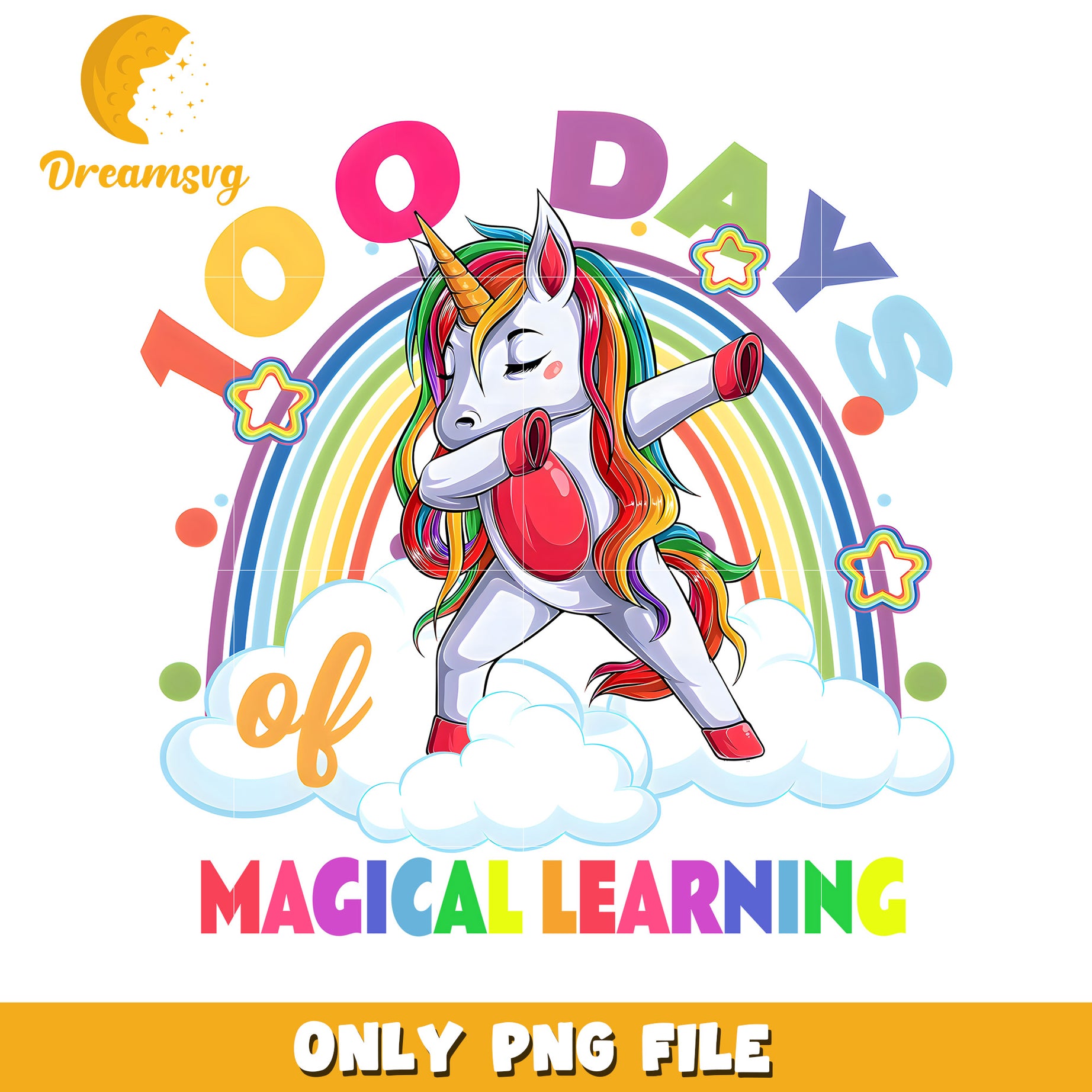 100 Days Magical Learning Unicorn PNG